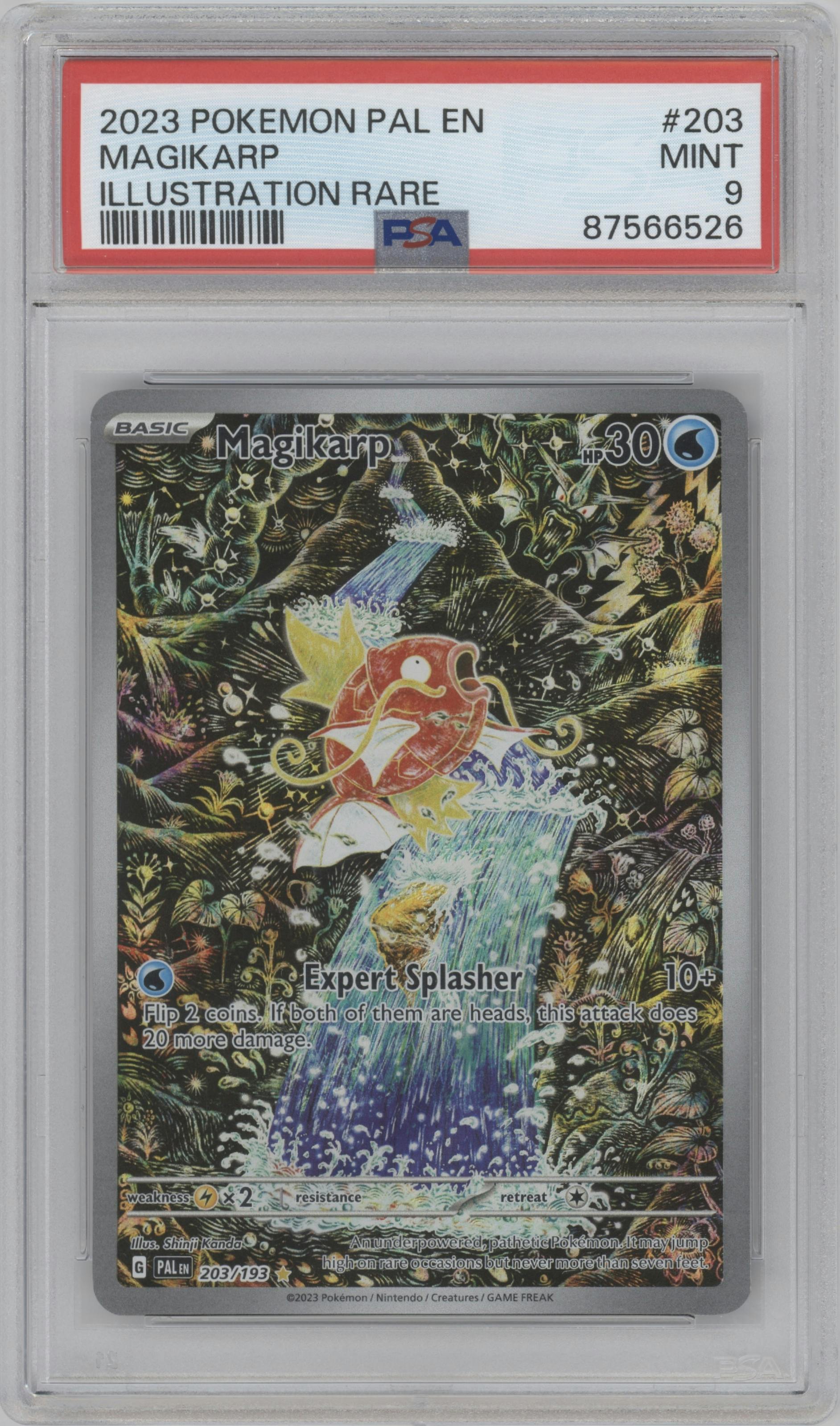 Magikarp from the 2023 Pokemon SV set graded by PSA and given an overall grade of 9.