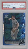 Cole Young from the 2022 Bowman Draft Sapphire Edition set graded by PSA and given an overall grade of 10.