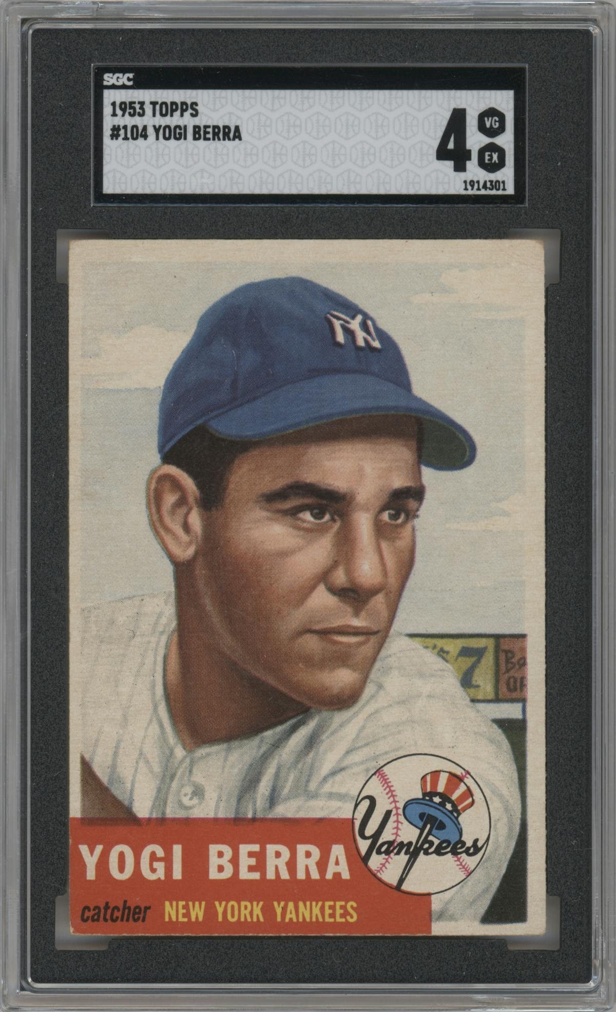 Yogi Berra from the 1953 Topps set featuring a Variation parallel graded by SGC and given an overall grade of 4.
