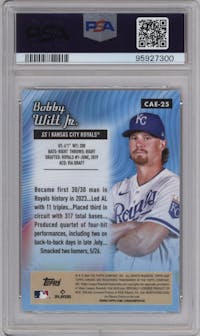 Bobby Witt Jr. from the 2024 Topps Chrome set graded by PSA and given an overall grade of 10.
