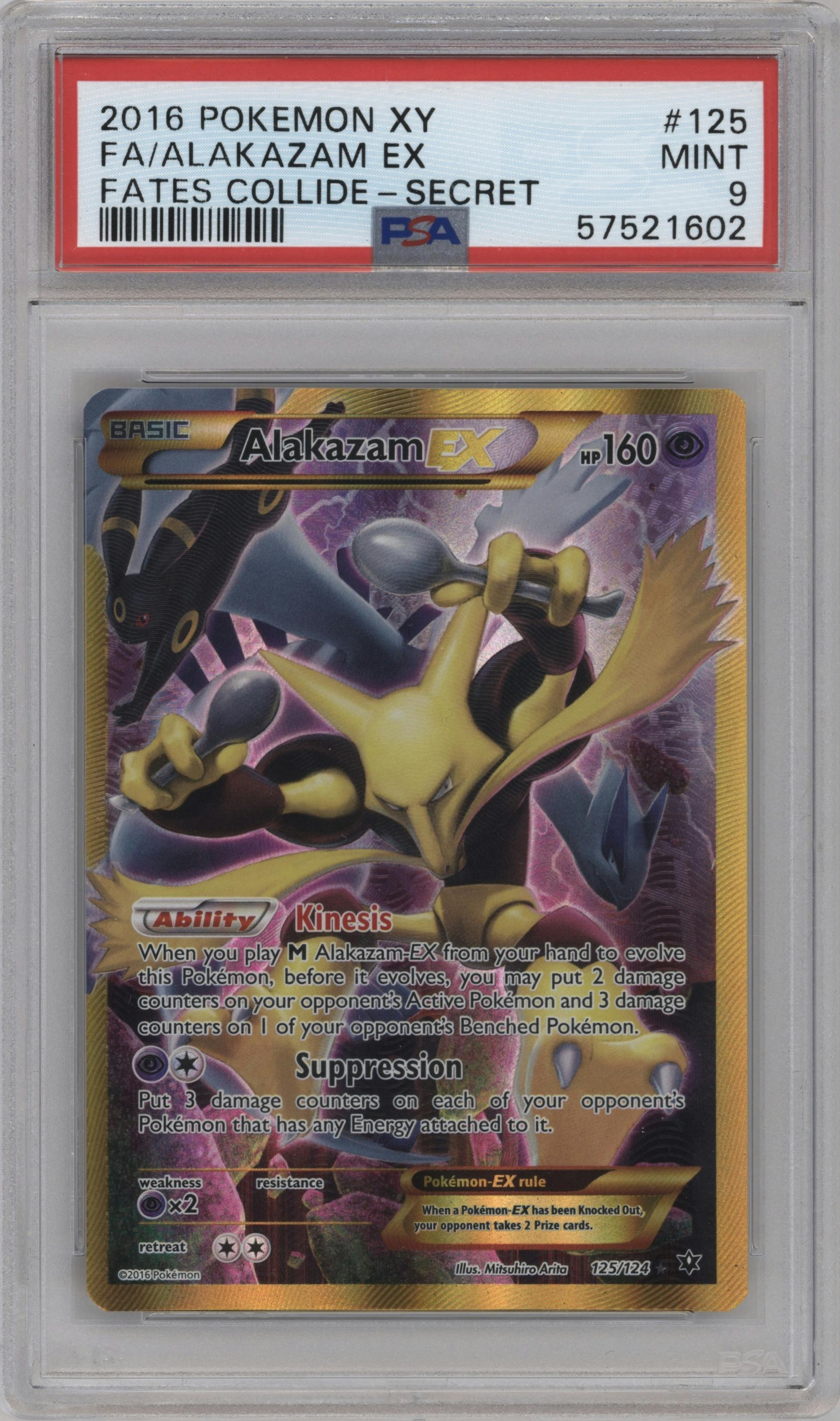 Alakazam EX from the 2016 Pokemon XY set graded by PSA and given an overall grade of 9.