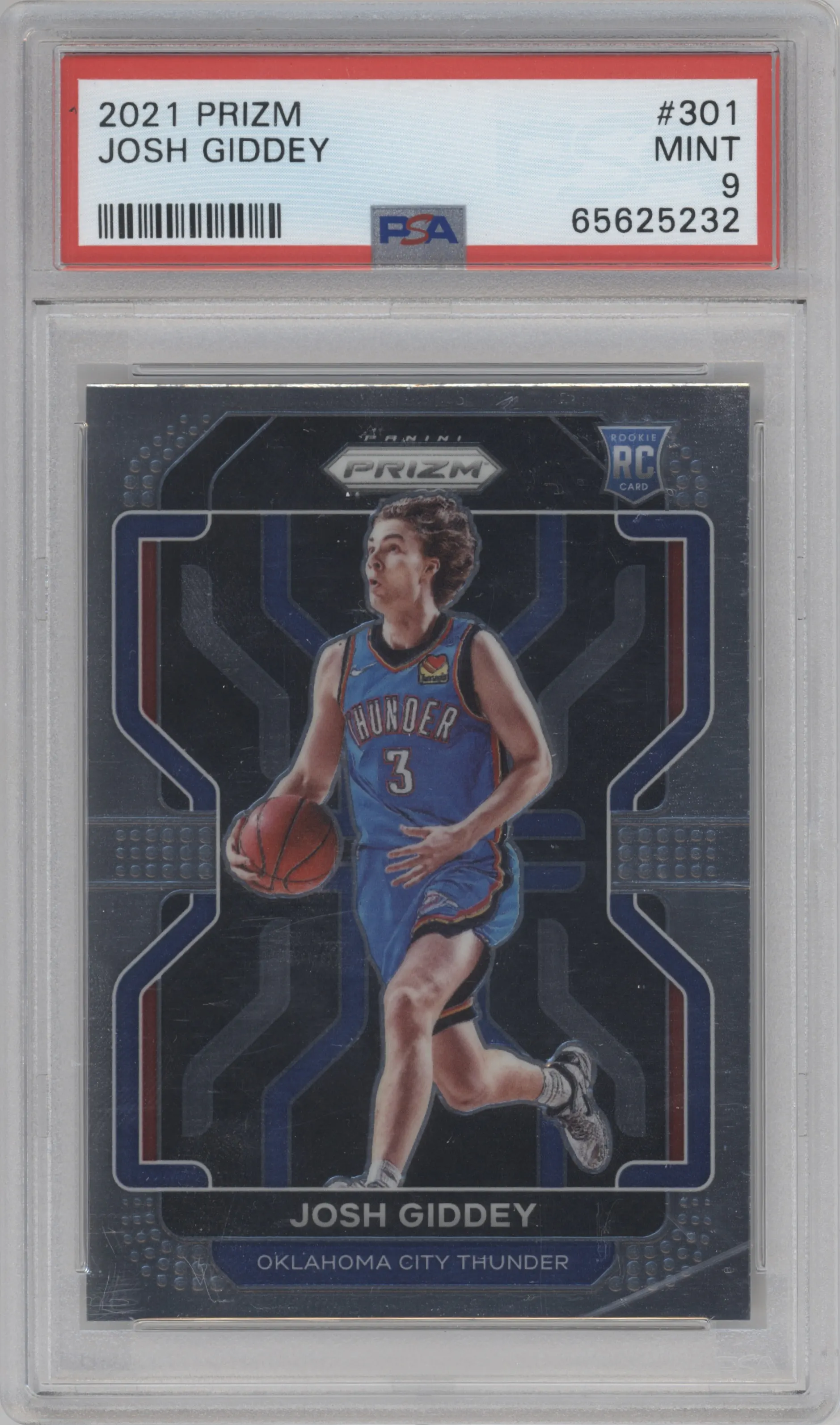 Josh Giddey from the 2021-22 Panini Prizm  set graded by PSA and given an overall grade of 9.