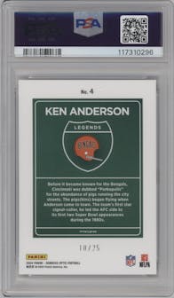 Ken Anderson from the 2024 Donruss Optic set featuring a Black Pandora parallel graded by PSA and given an overall grade of 10.