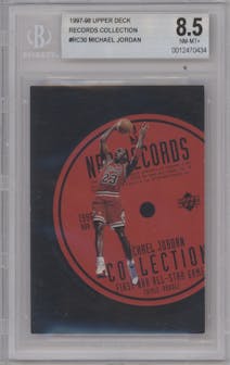 Michael Jordan from the 1997-98 Upper Deck set graded by Beckett and given an overall grade of 8.5.