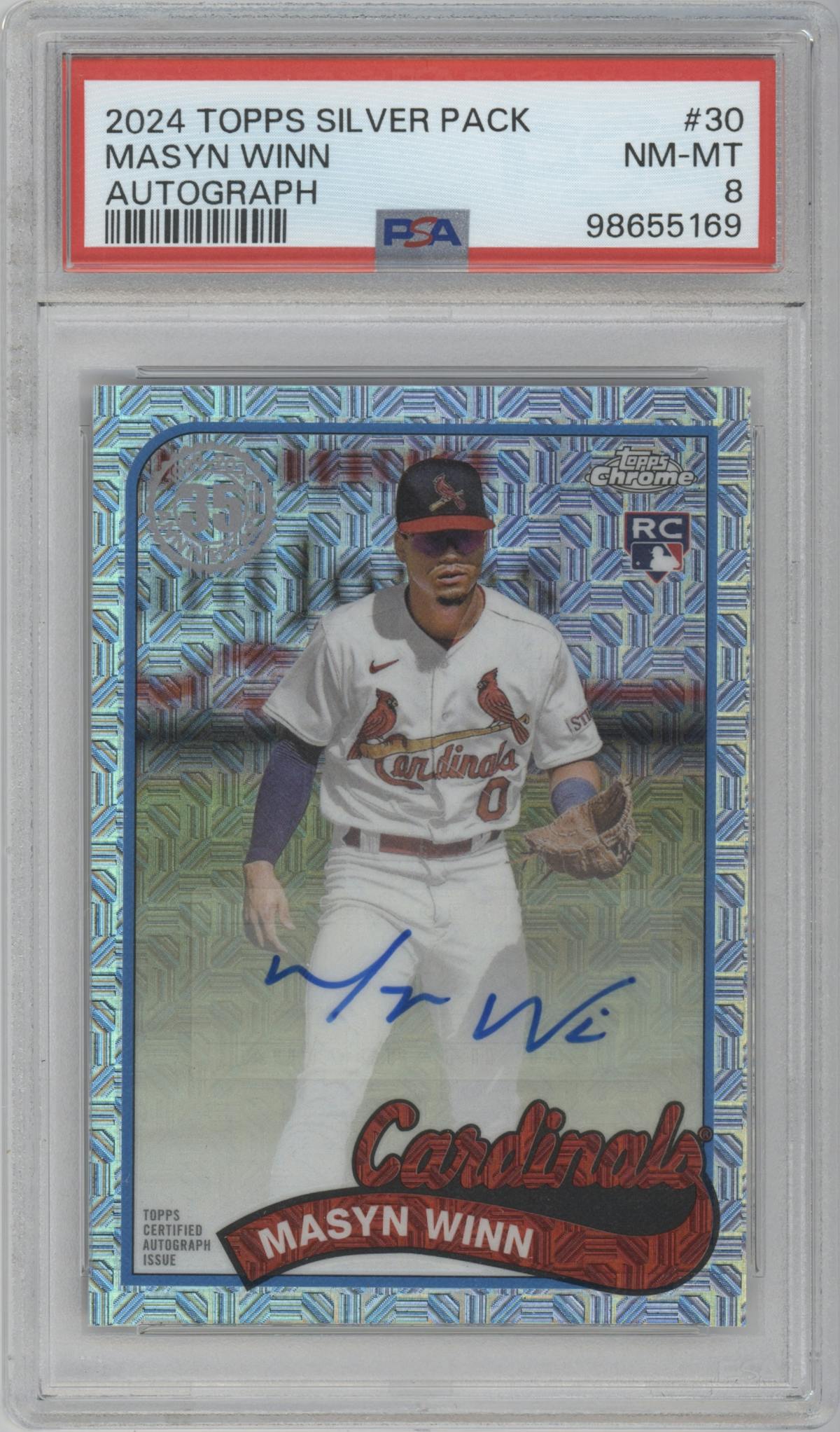 Masyn Winn from the 2024 Topps Series 2 Silver Pack set graded by PSA and given an overall grade of 8.