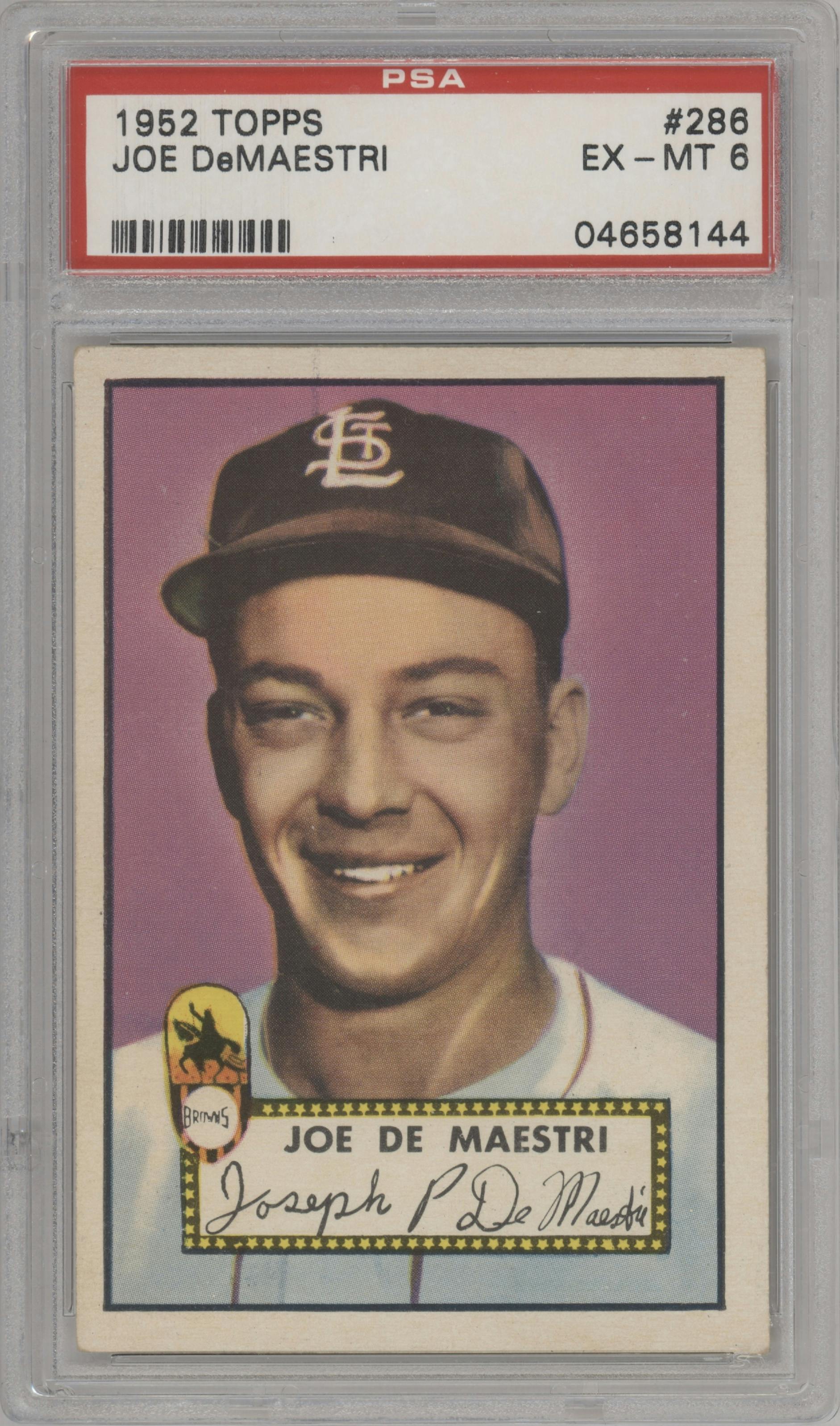 Joe DeMaestri from the 1952 Topps set graded by PSA and given an overall grade of 6.