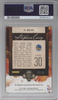 Stephen Curry from the 2014-15 Panini Court Kings set featuring a Sapphire parallel graded by PSA and given an overall grade of 9.