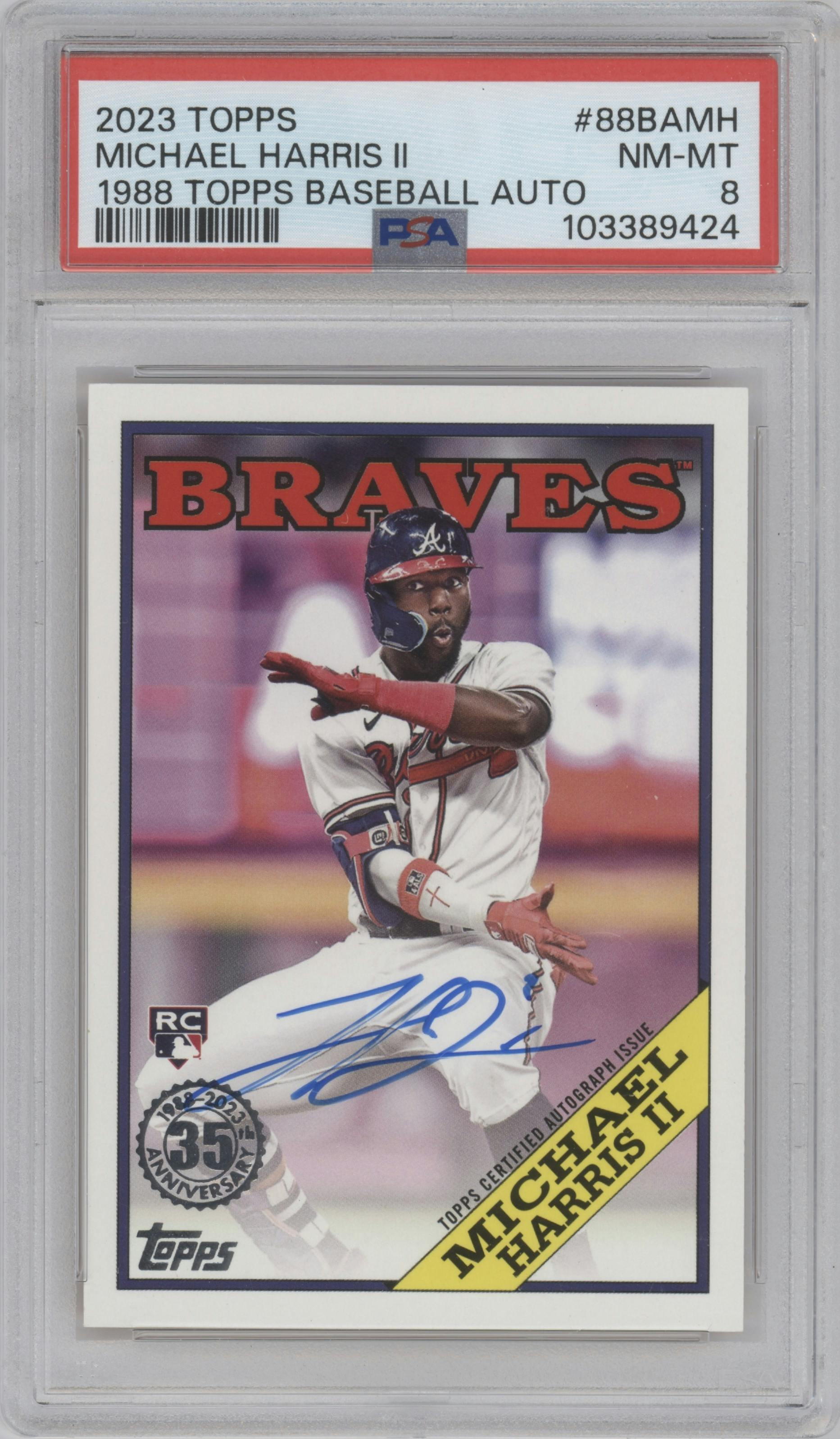 Michael Harris II from the 2023 Topps Series 2 set graded by PSA and given an overall grade of 8.