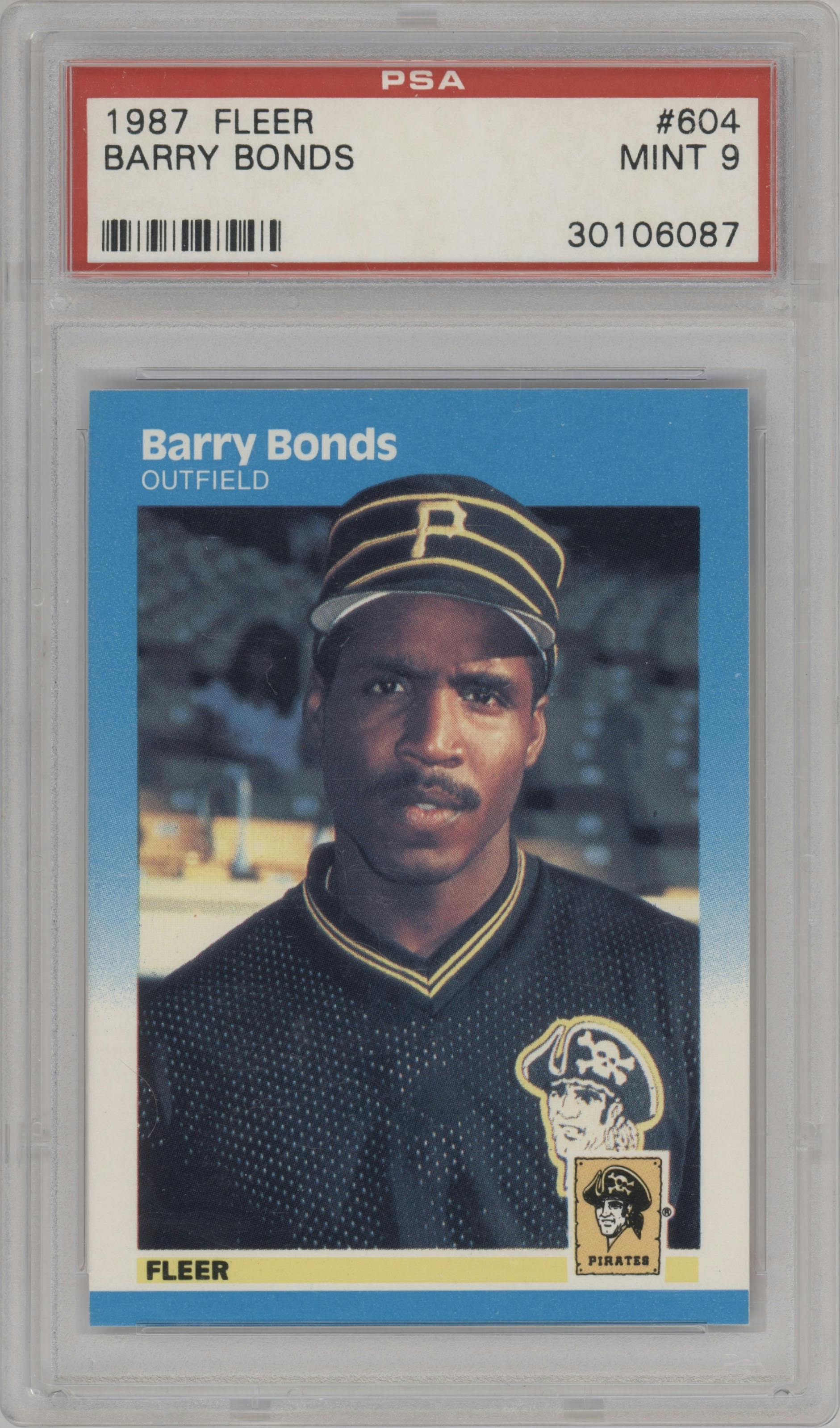 Barry Bonds from the 1987 Fleer set graded by PSA and given an overall grade of 9.
