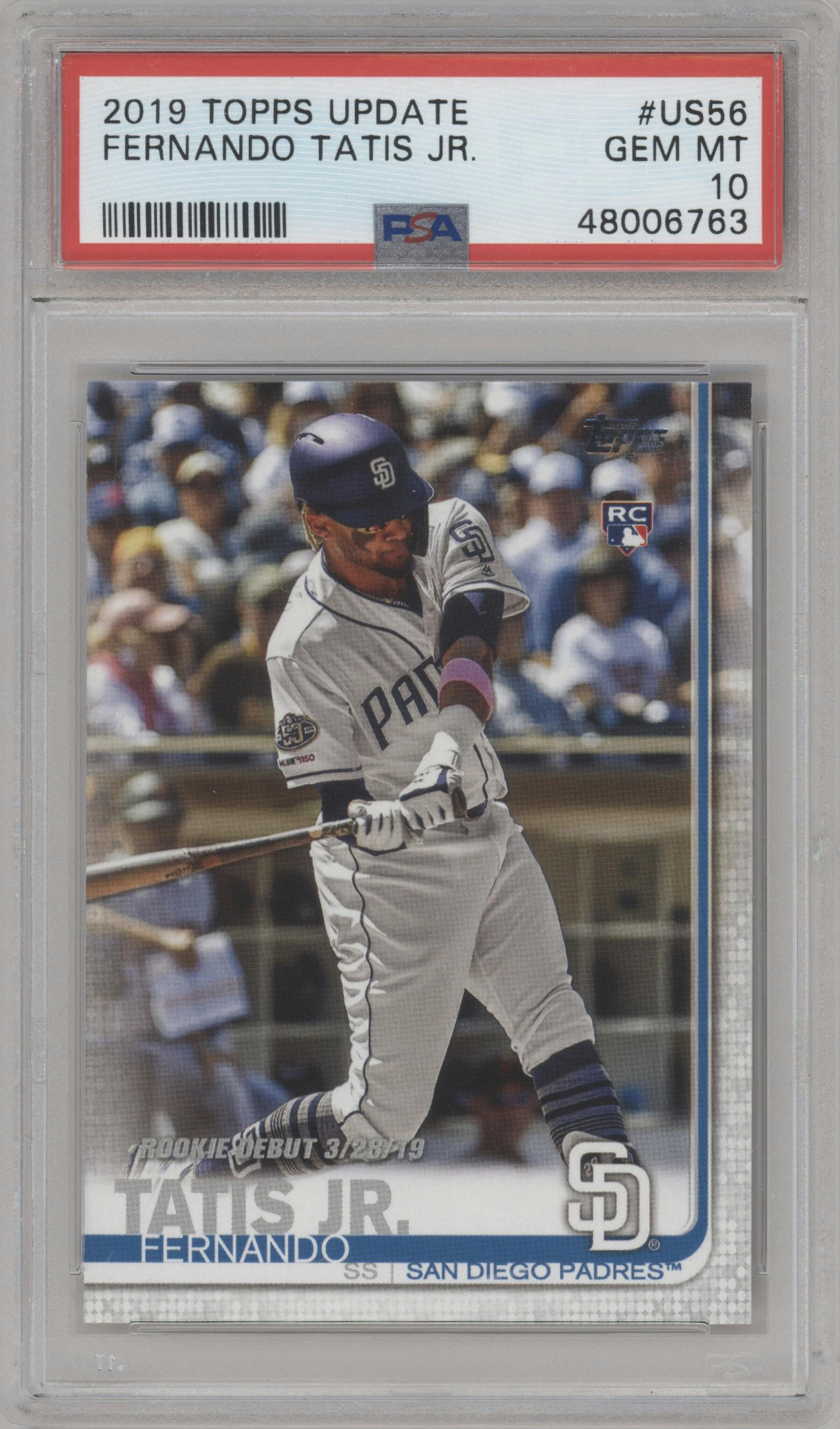 Fernando Tatis Jr. from the 2019 Topps Update  set graded by PSA and given an overall grade of 10.