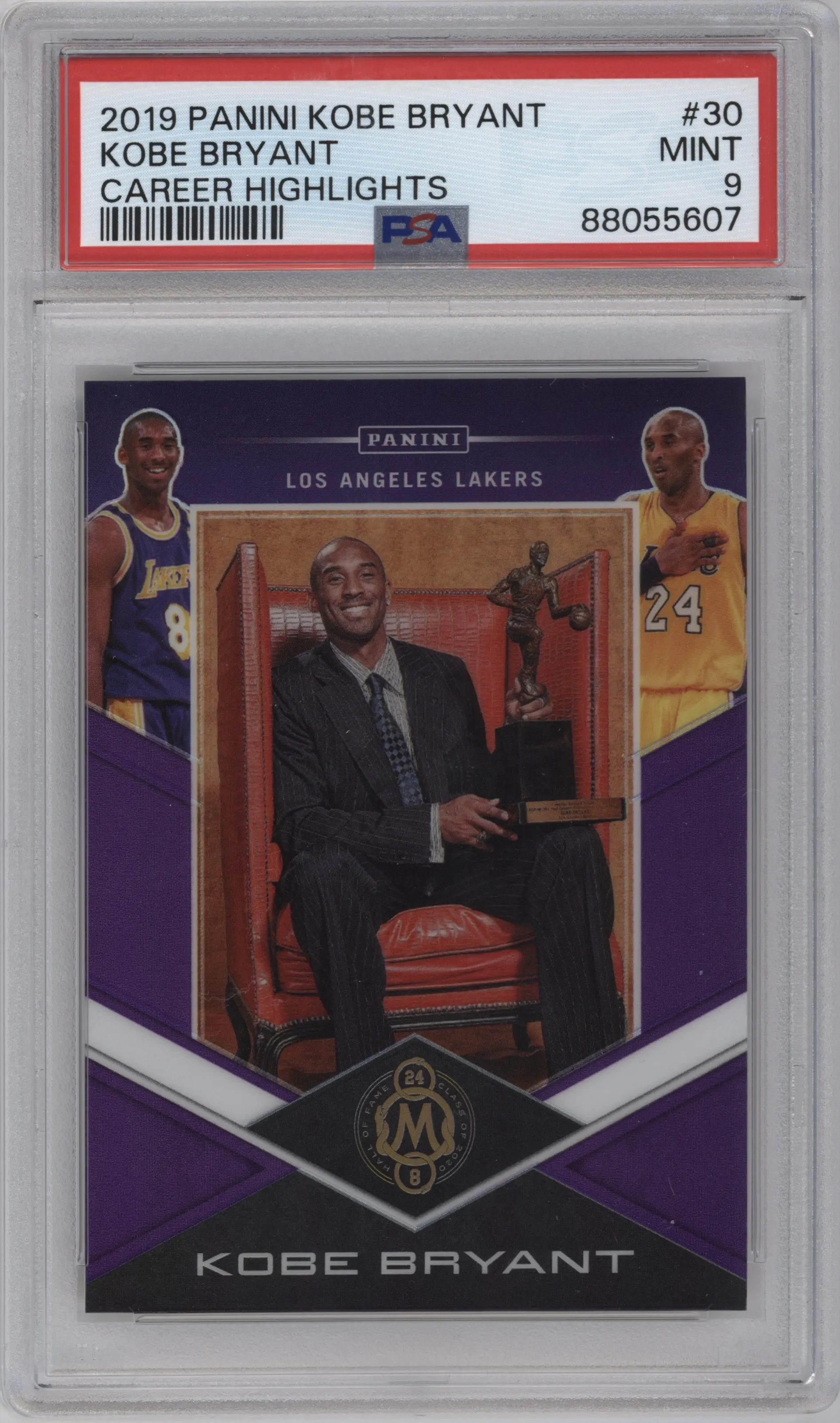 Kobe Bryant from the 2019-20 Panini Kobe Bryant Career Highlights set graded by PSA and given an overall grade of 9.