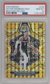 Victor Wembanyama from the 2023-24 Panini Mosaic set featuring a Reactive Yellow parallel graded by PSA and given an overall grade of 10.