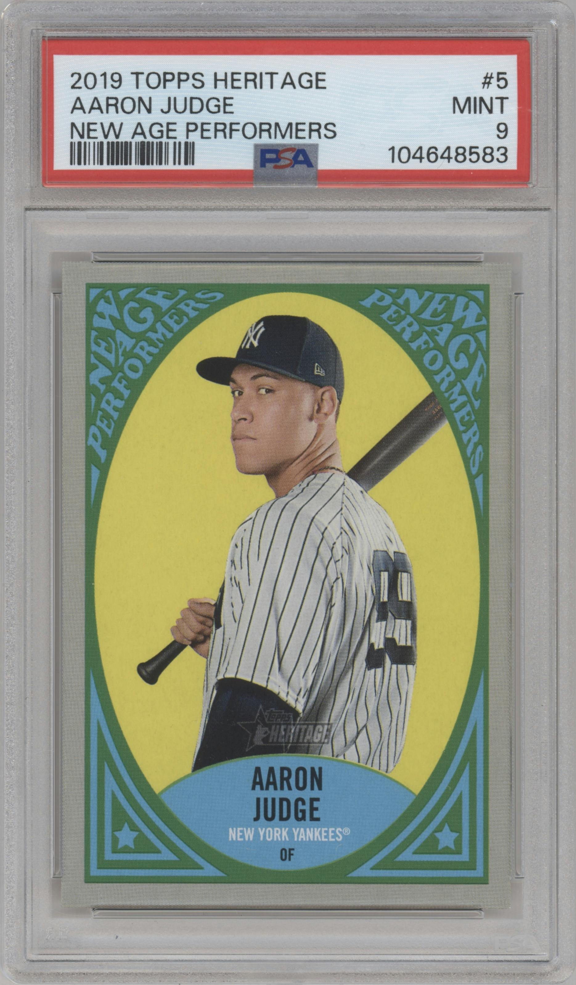 Aaron Judge from the 2019 Topps Heritage set graded by PSA and given an overall grade of 9.