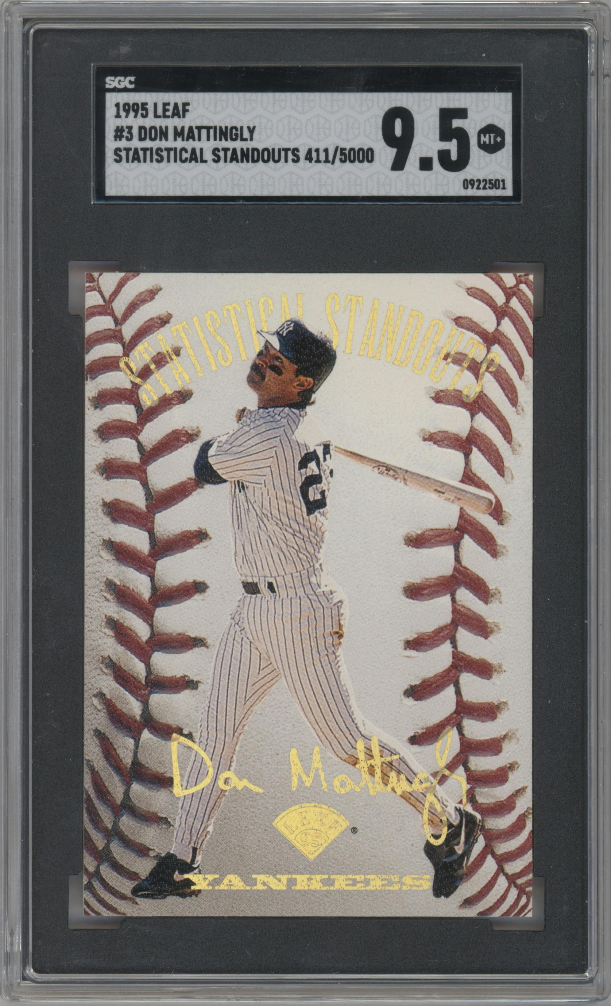 Don Mattingly from the 1995 Leaf set graded by SGC and given an overall grade of 9.5.
