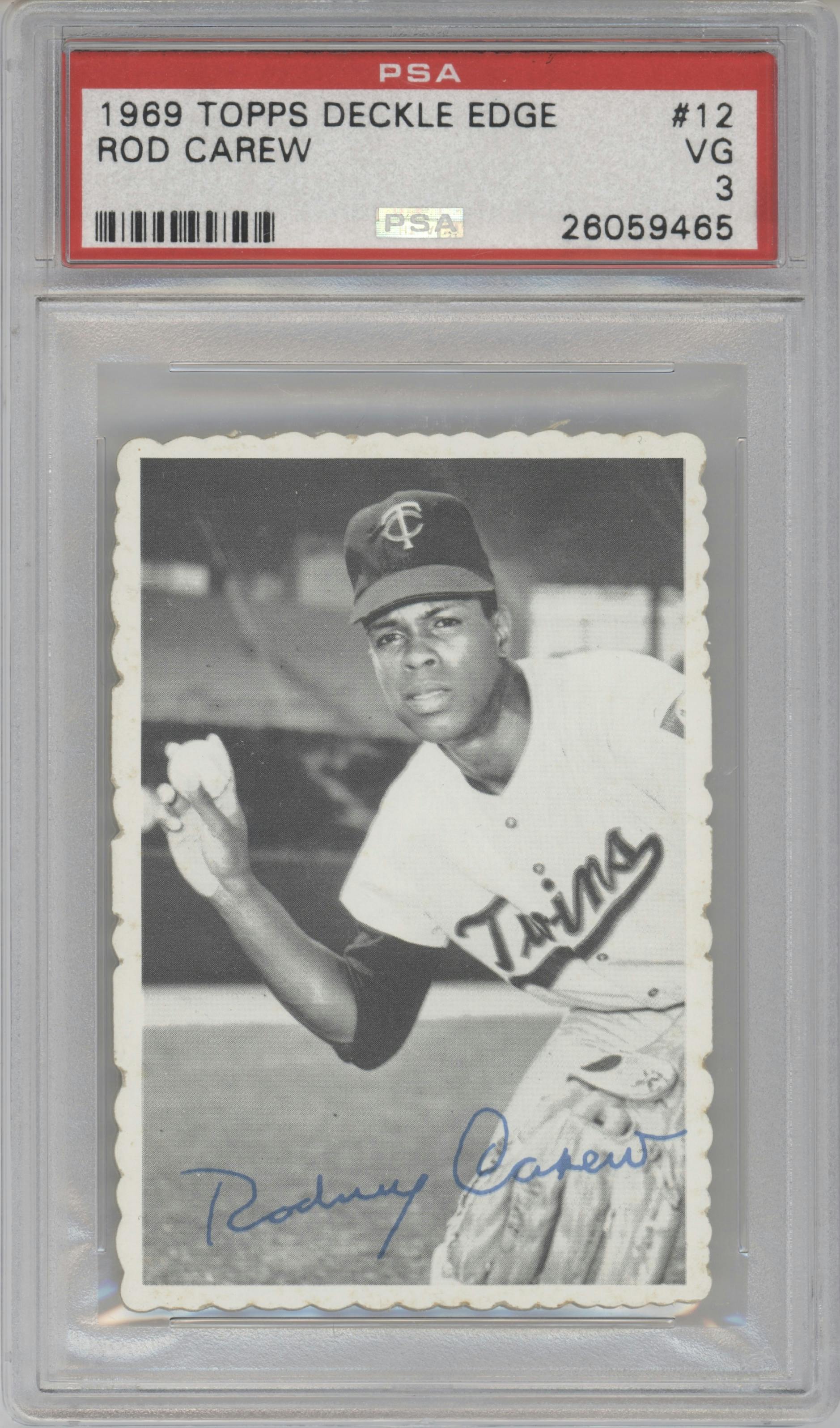 Rod Carew from the 1969 Topps set graded by PSA and given an overall grade of 3.