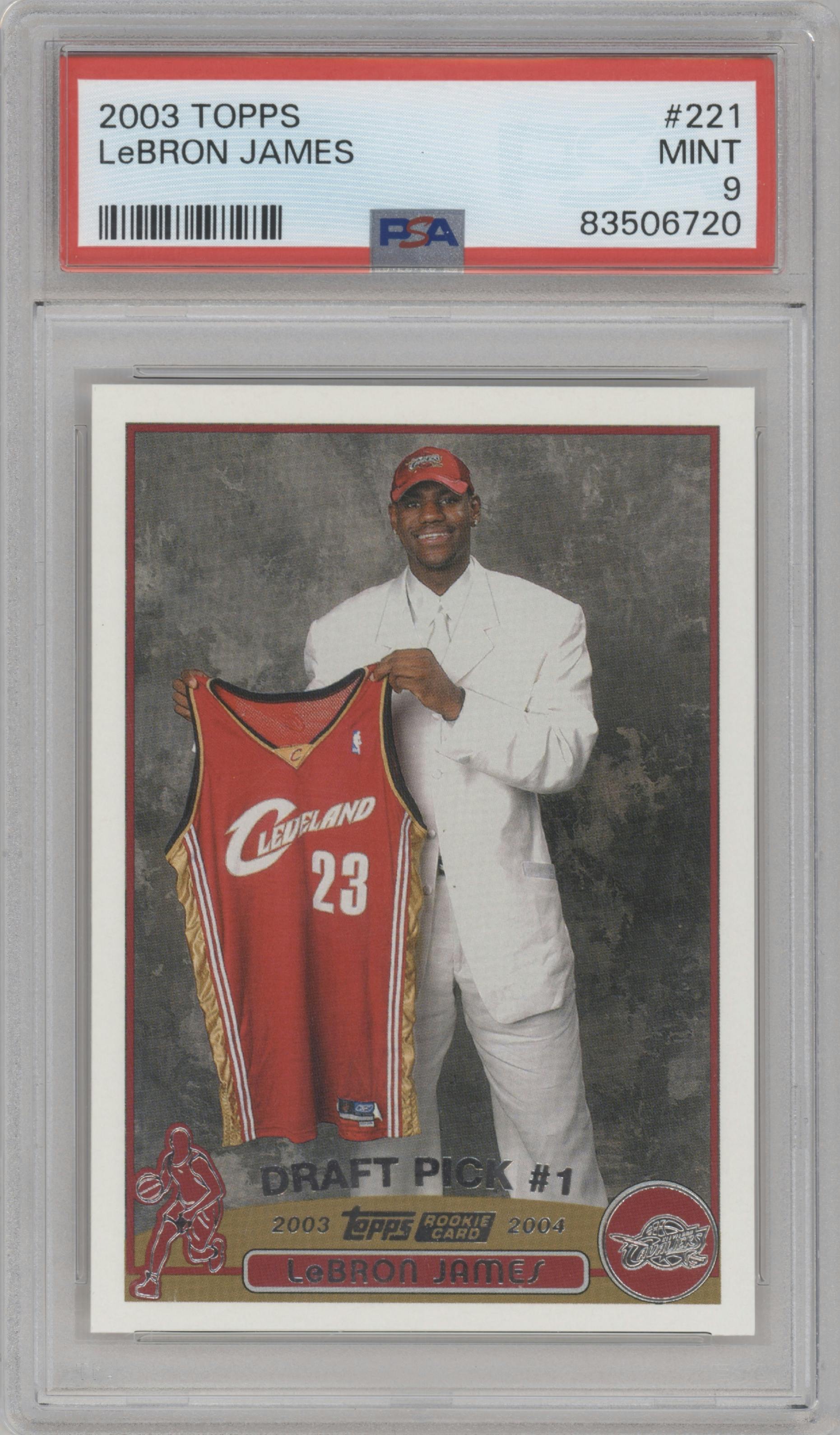 LeBron James from the 2003-04 Topps set graded by PSA and given an overall grade of 9.