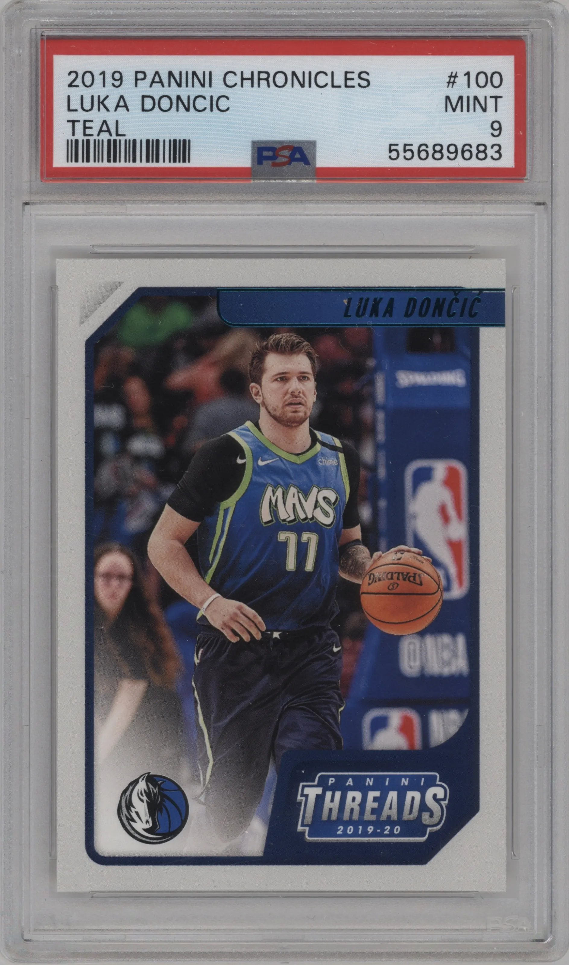2019 Panini Chronicles Threads Luka Doncic Teal PSA 9