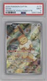 Eevee from the 2025 Pokemon SV set featuring a Prismatic Evolutions Elite Trainer Box parallel graded by PSA and given an overall grade of 9.