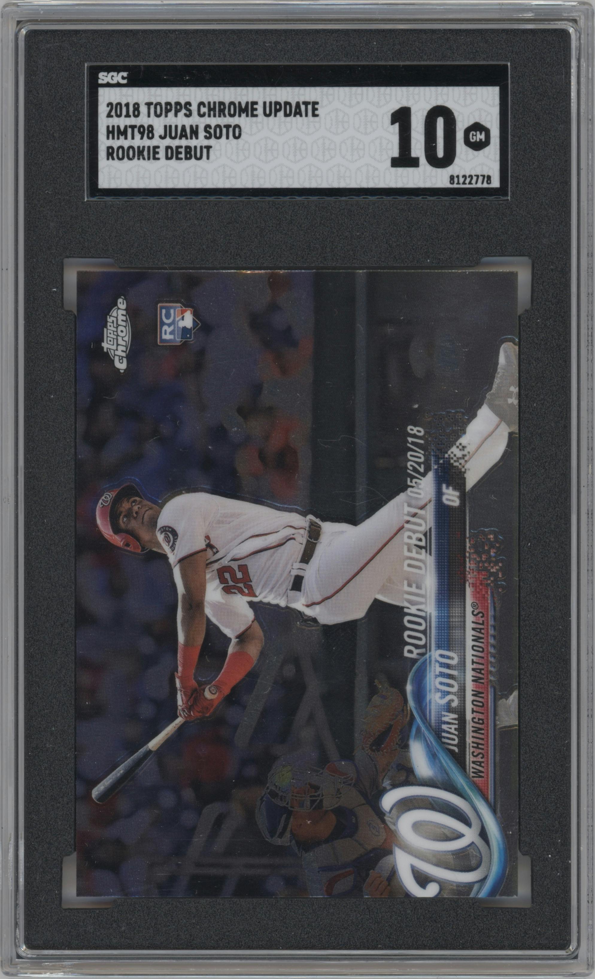 Juan Soto from the 2018 Topps Chrome Update  set graded by SGC and given an overall grade of 10.