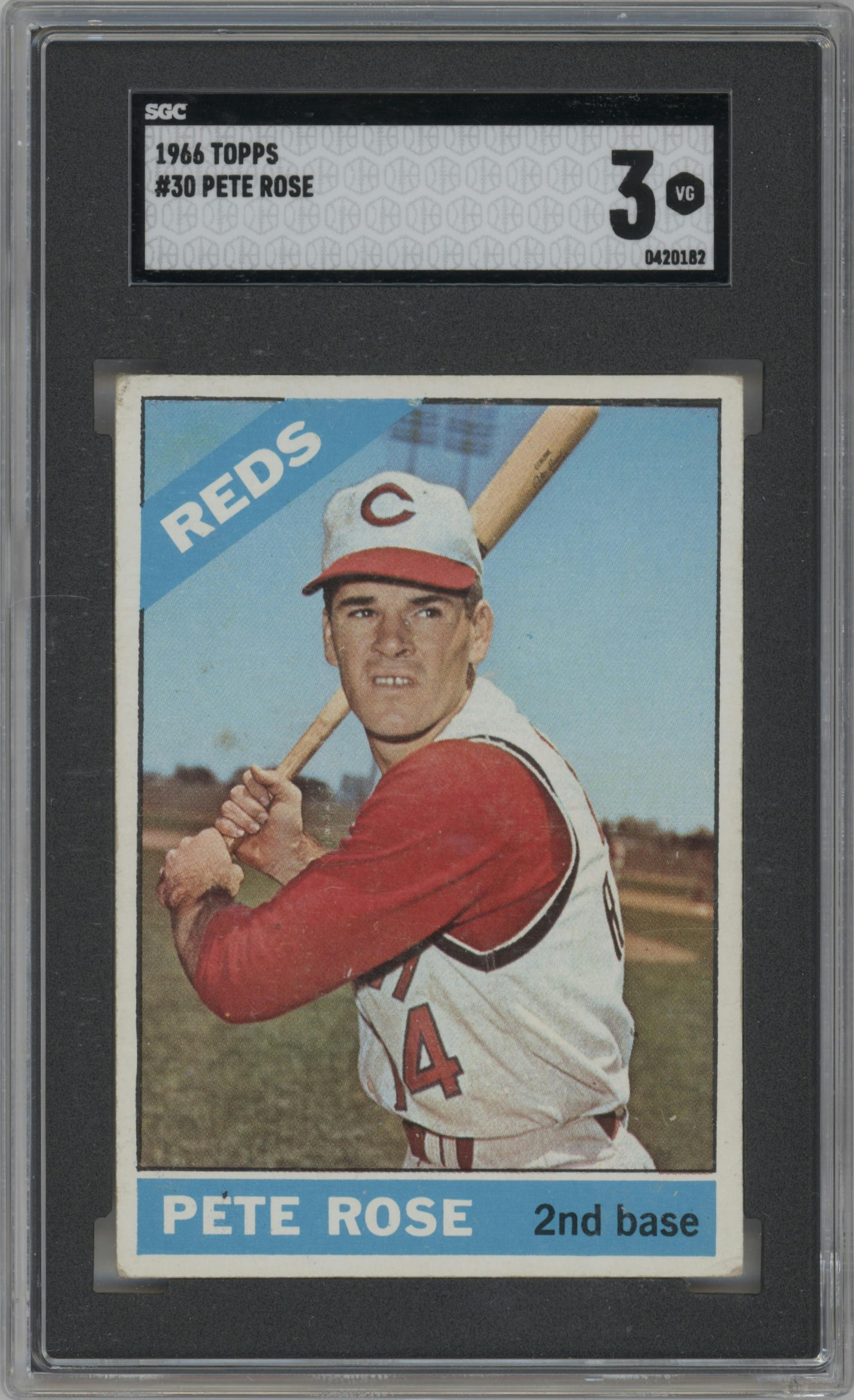 Pete Rose from the 1966 Topps set graded by SGC and given an overall grade of 3.