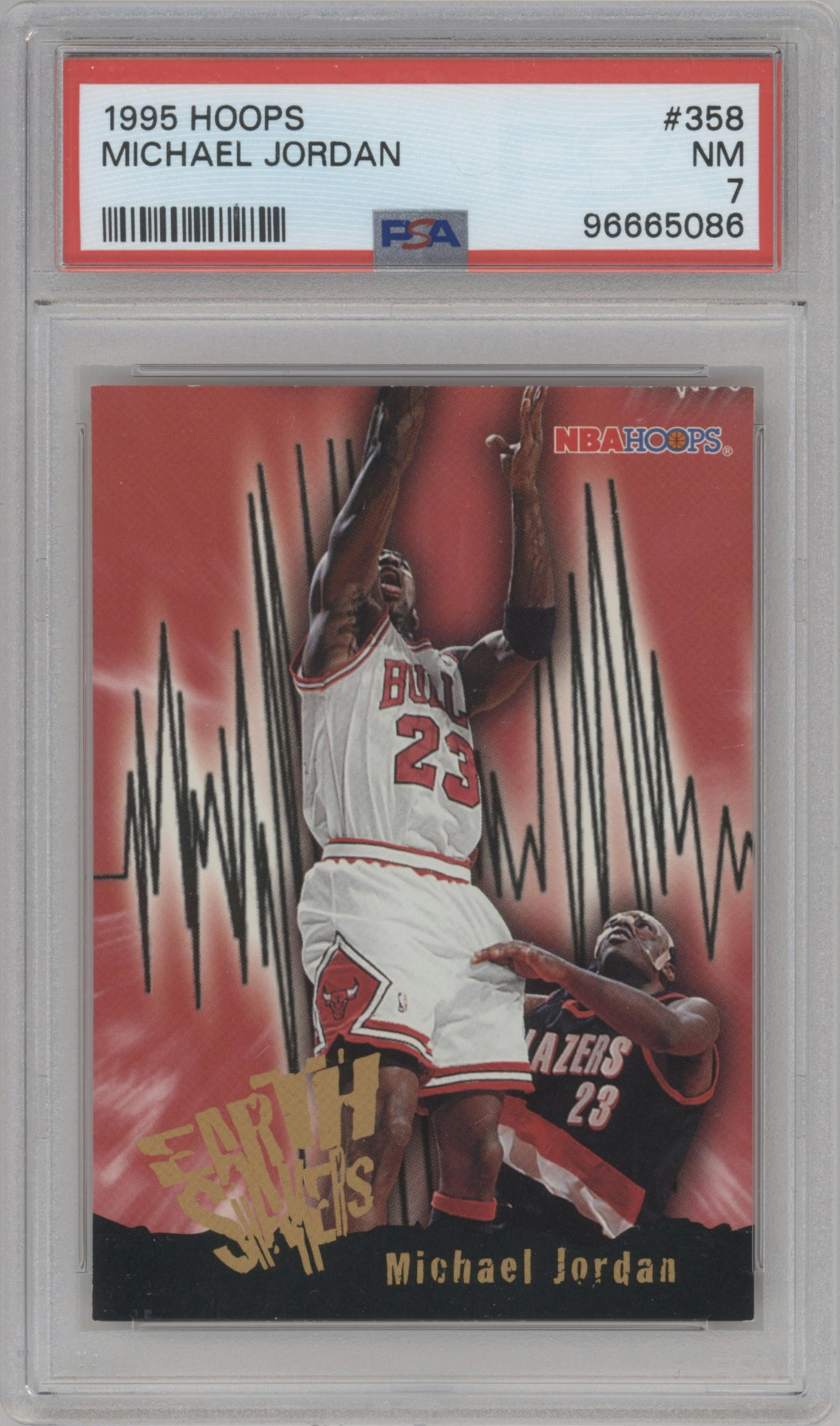 Michael Jordan from the 1995-96 NBA Hoops set graded by PSA and given an overall grade of 7.