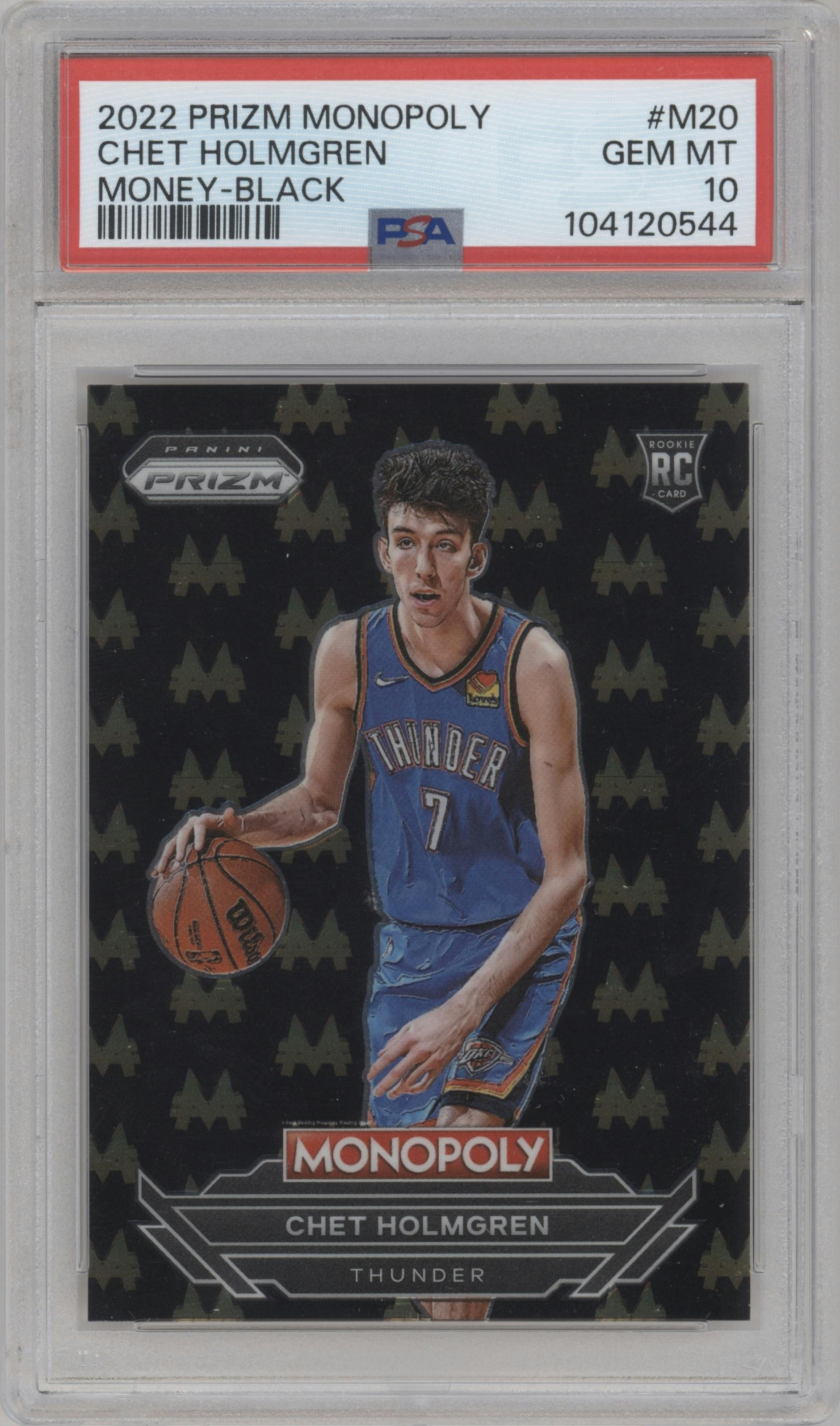 Chet Holmgren from the 2022-23 Panini Prizm Monopoly set graded by PSA and given an overall grade of 10.