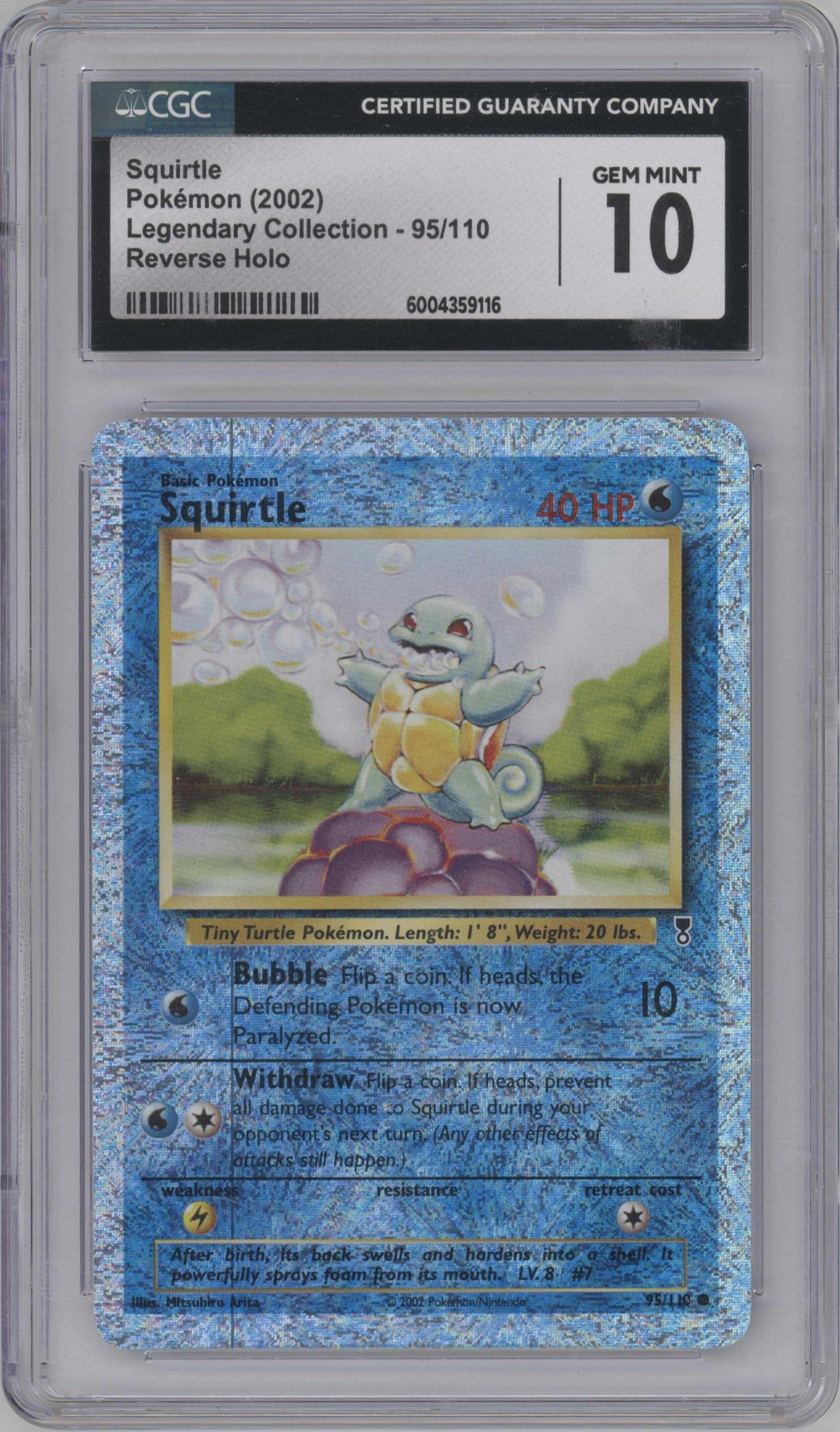 Squirtle from the 2002 Pokemon  set graded by CSG and given an overall grade of 10.