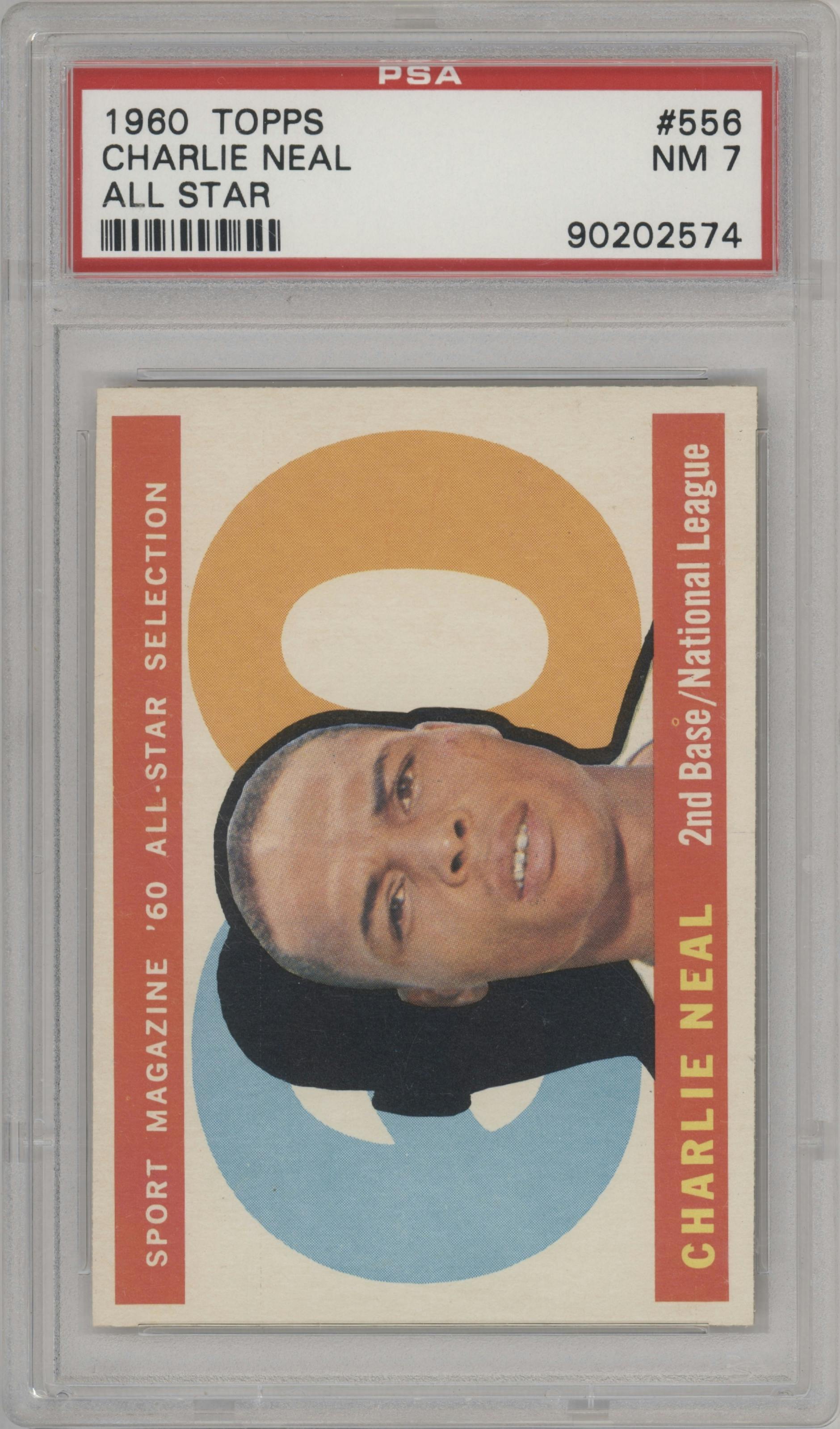 Charlie Neal from the 1960 Topps set graded by PSA and given an overall grade of 7.