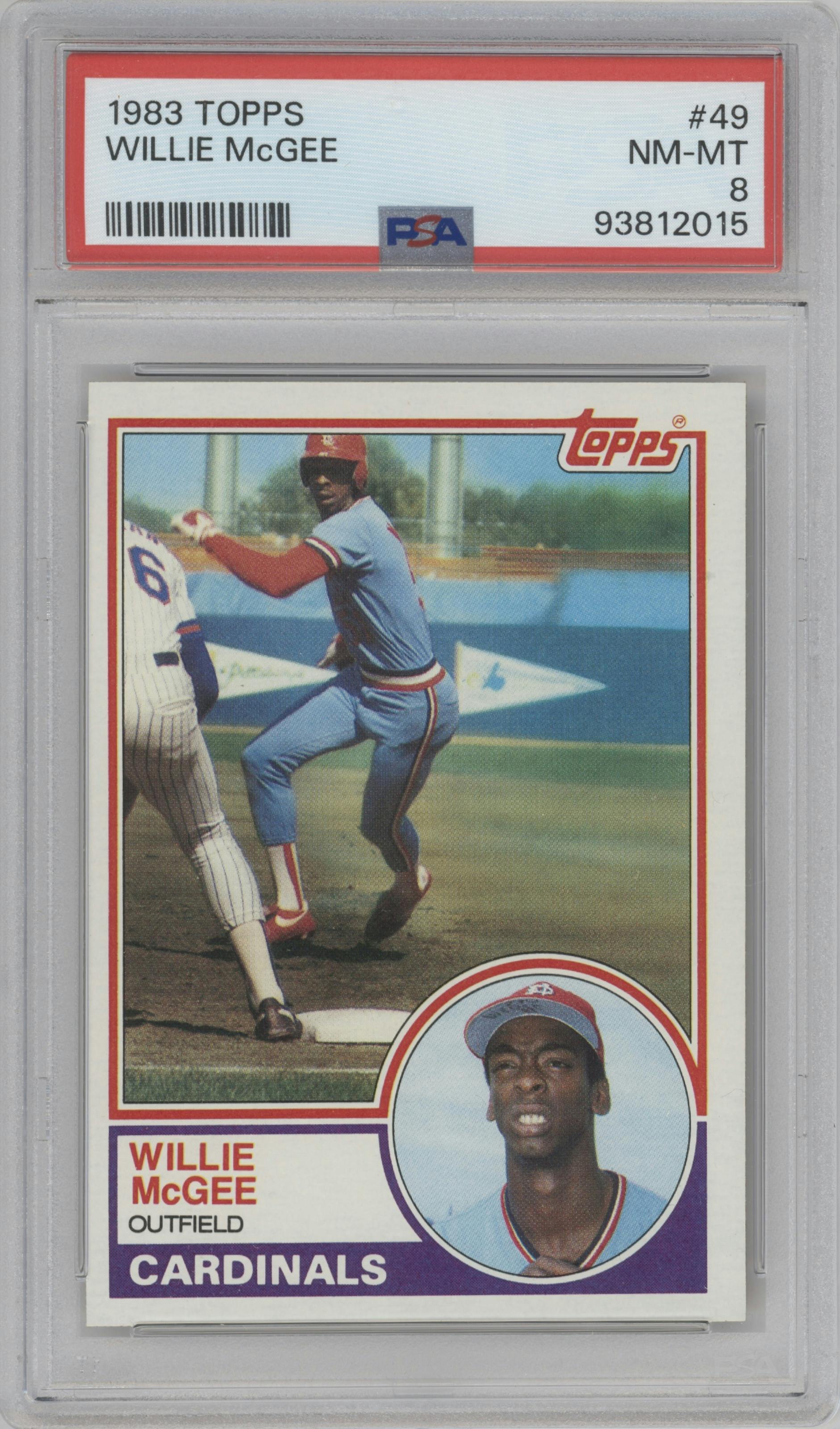 Willie McGee from the 1983 Topps set graded by PSA and given an overall grade of 8.