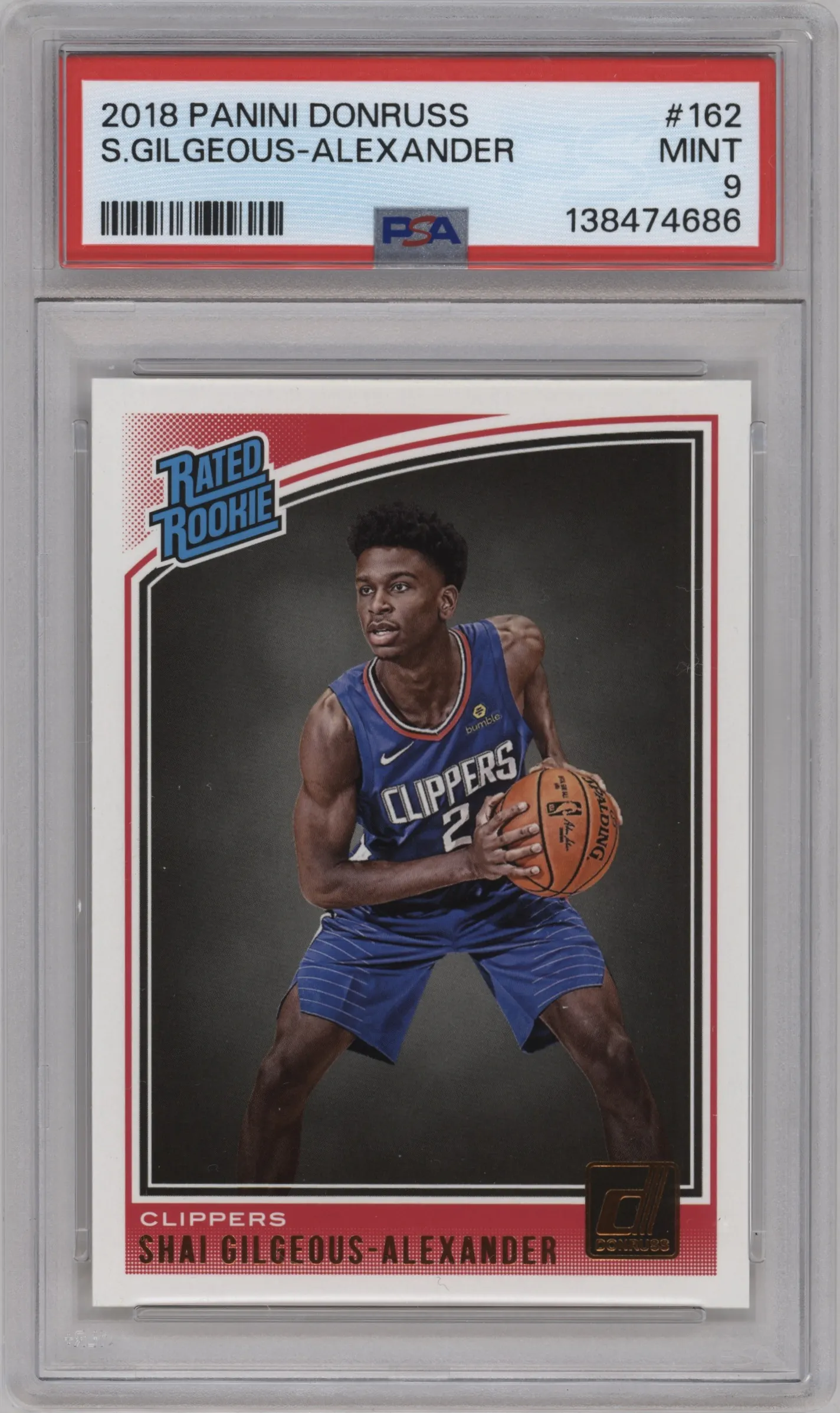 2018 Panini Donruss Rated Rookie Shai Gilgeous-Alexander PSA 9