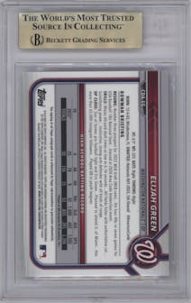 Elijah Green from the 2022 Bowman Draft set featuring a Red Lava Refractor parallel graded by Beckett and given an overall grade of 9.5.