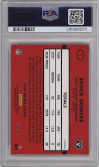 Brock Bowers from the 2024 Donruss Optic set featuring a Black Pandora parallel graded by PSA and given an overall grade of 9.