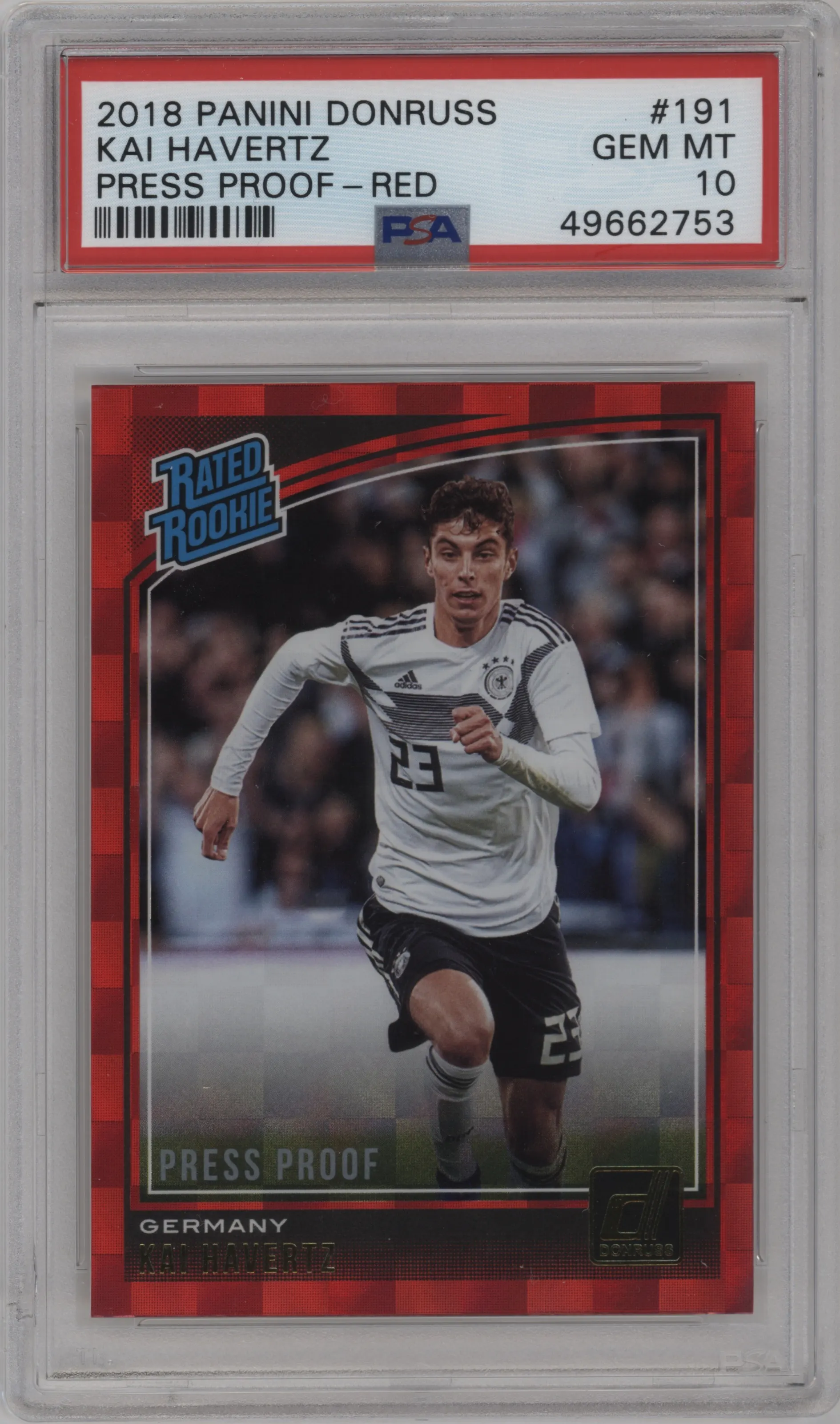 2018 Panini Donruss Rated Rookie Kai Havertz Press Proof Red #191 PSA 10
