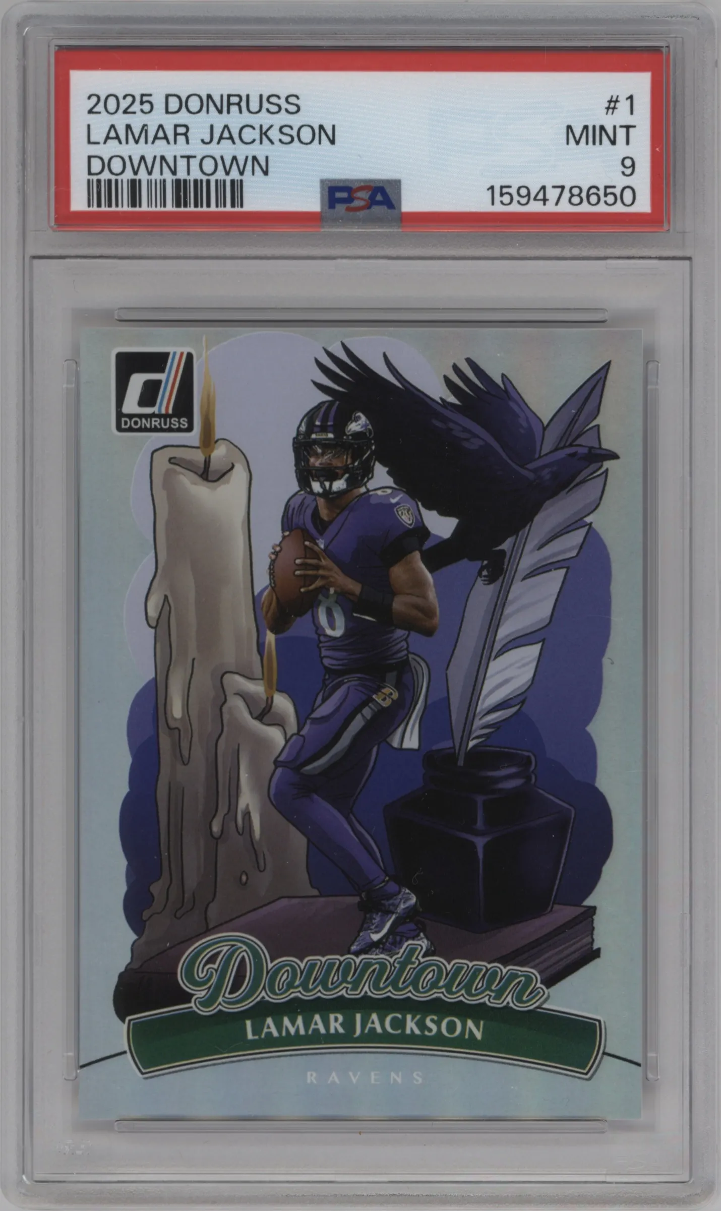 2025 Panini Donruss Downtown Lamar Jackson #1 PSA 9