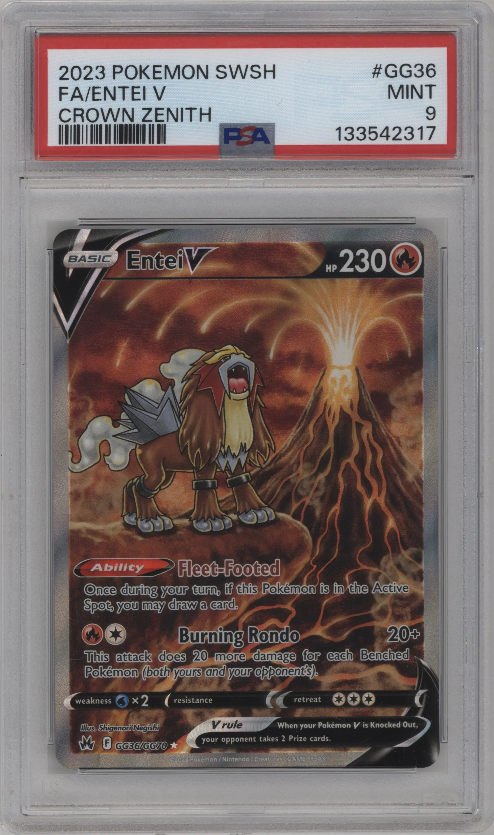 2023 Pokemon SWSH Crown Zenith GG Entei V PSA 9