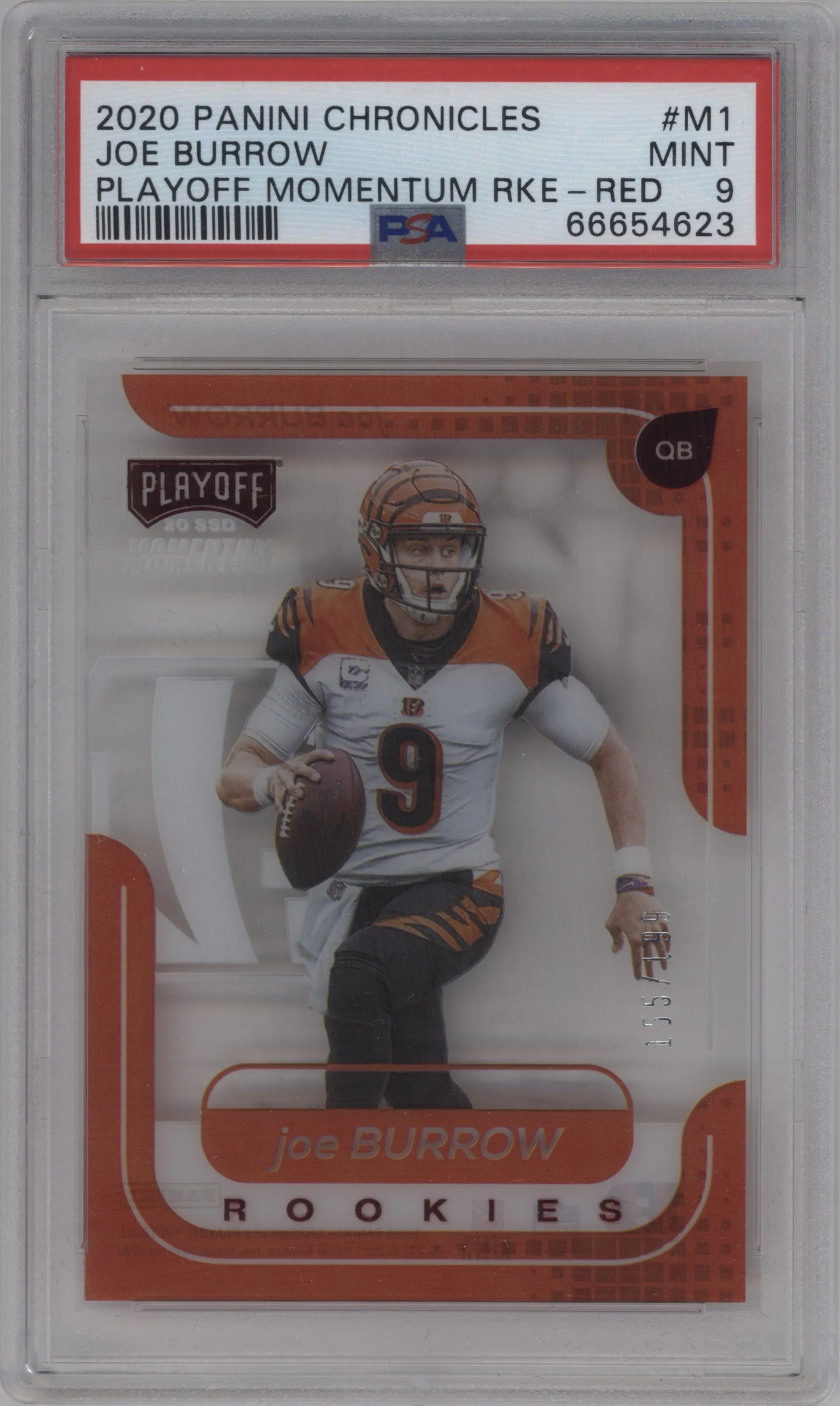 2020 Panini Chronicles Playoff Momentum Joe Burrow Red PSA 9