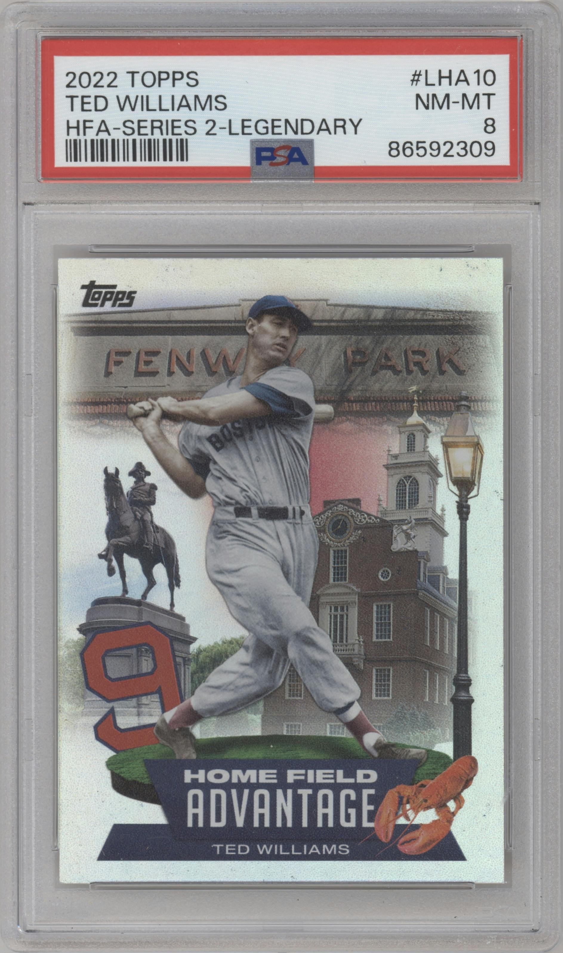 Ted Williams from the 2022 Topps Series 2 set graded by PSA and given an overall grade of 8.