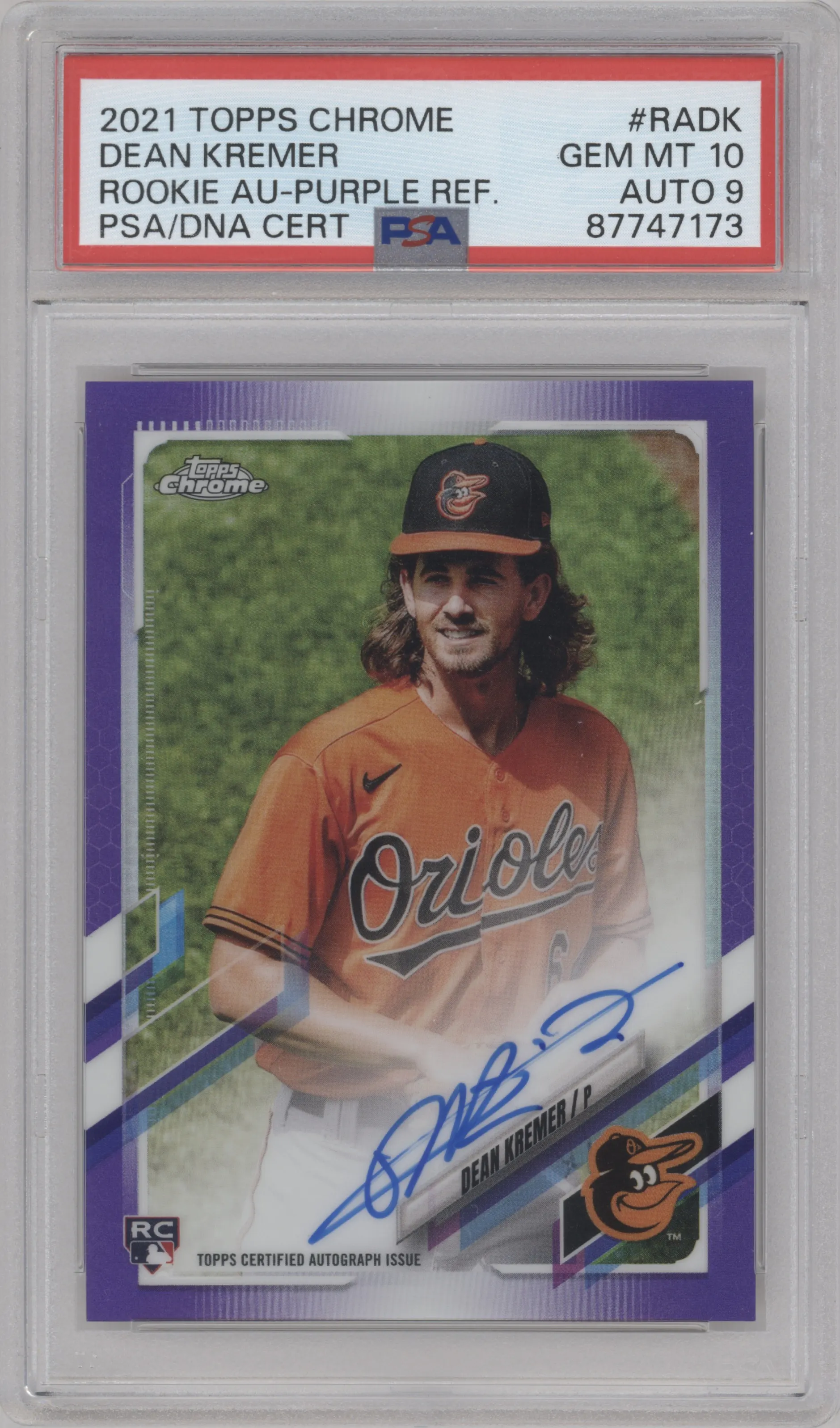 2021 Topps Chrome Rke.Auto Dean Kremer Purple Refractor #RA-DK PSA 10