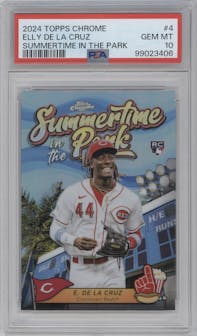 Elly De La Cruz from the 2024 Topps Chrome set graded by PSA and given an overall grade of 10.
