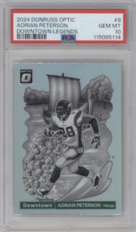 Adrian Peterson from the 2024 Donruss Optic set graded by PSA and given an overall grade of 10.