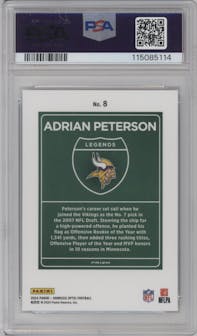 Adrian Peterson from the 2024 Donruss Optic set graded by PSA and given an overall grade of 10.