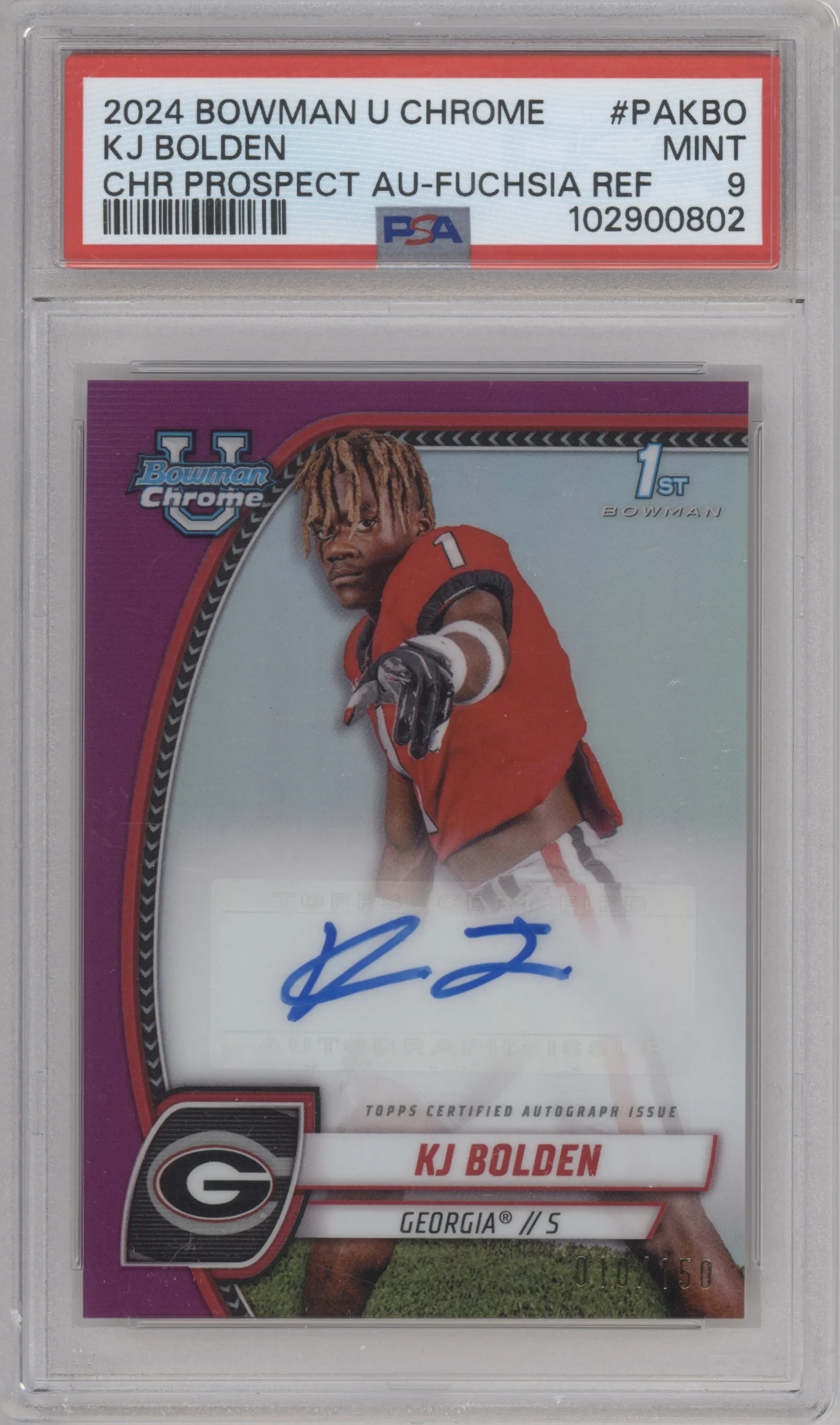 2024 Bowman University Chrome Pros.Auto KJ Bolden Fuchsia Refractor #PA-KBO PSA 9