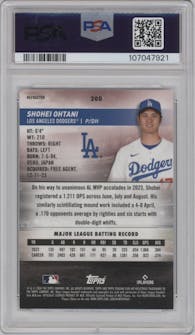 Shohei Ohtani from the 2024 Topps Stadium Club set featuring a Refractor parallel graded by PSA and given an overall grade of 10.