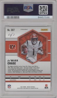 Ja'Marr Chase from the 2021 Panini Mosaic set featuring a No Huddle Black parallel graded by PSA and given an overall grade of 10.