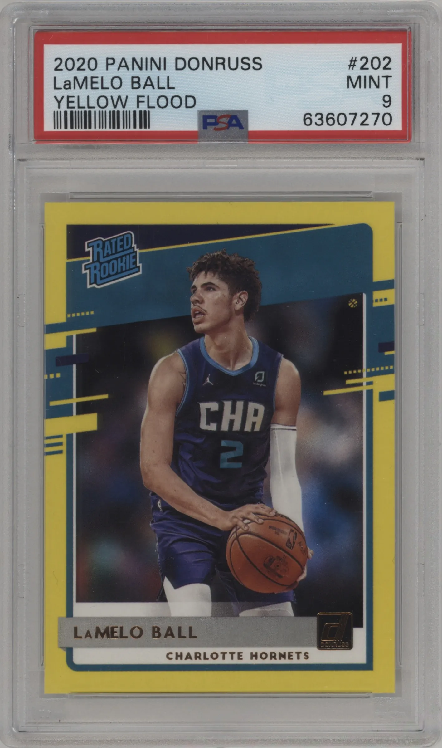 2020 Panini Donruss Rated Rookie LaMelo Ball Yellow Flood PSA 9