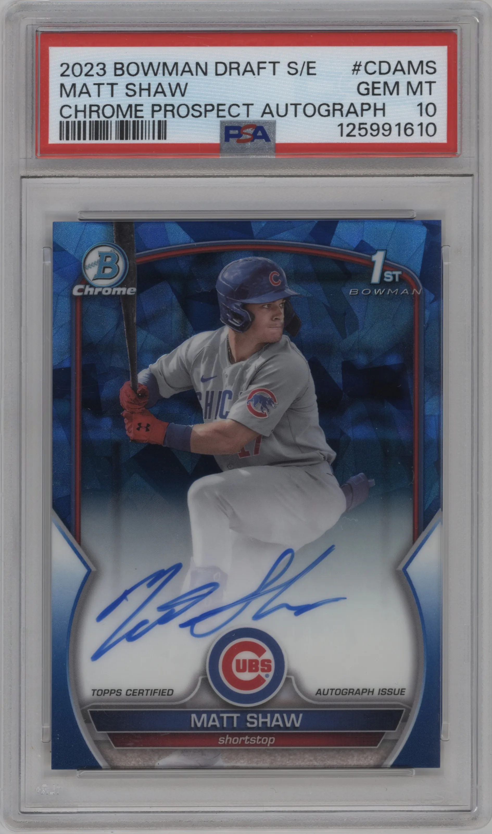 2023 Bowman Draft Sapphire Chr.Pros.Auto Matt Shaw PSA 10