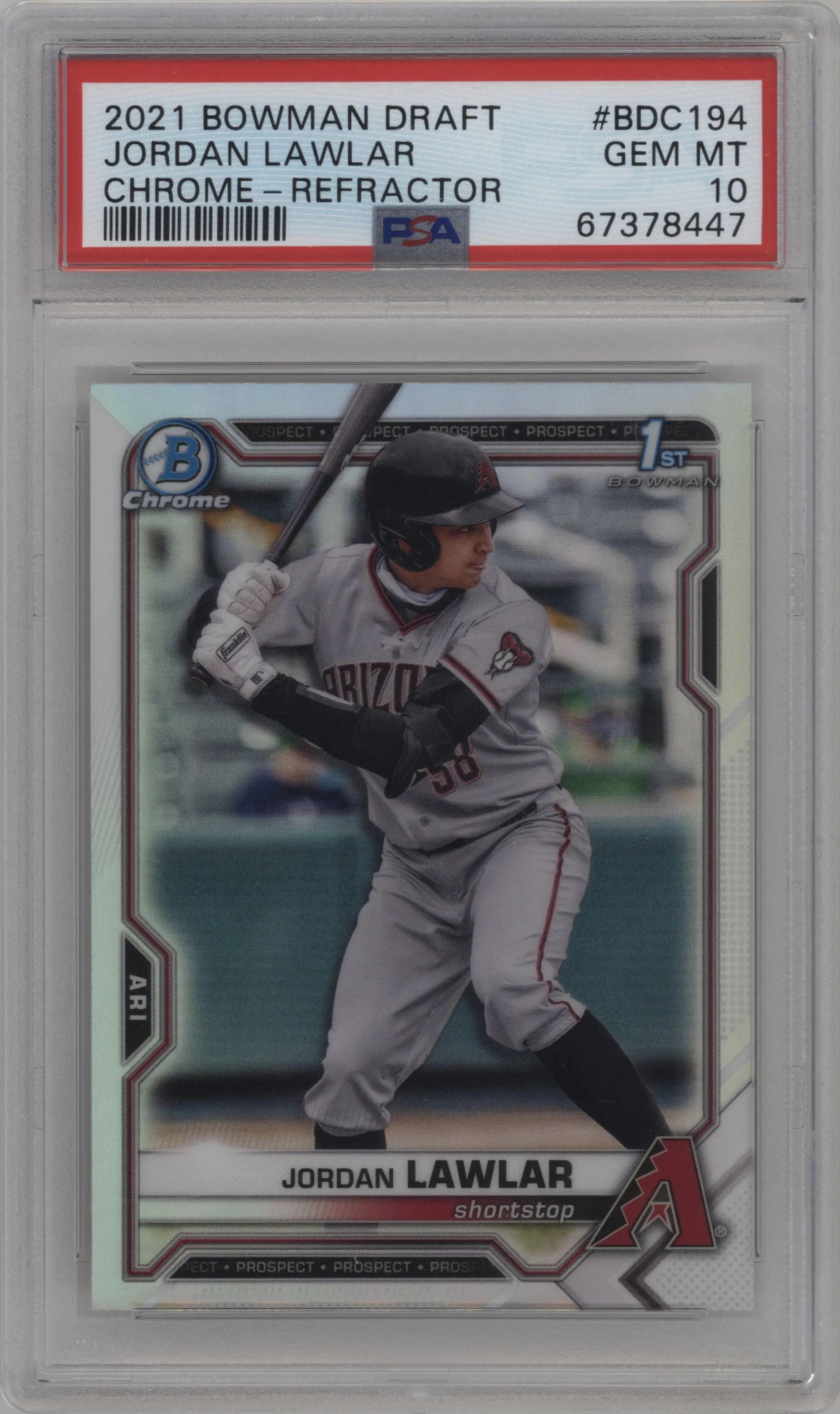 2021 Bowman Draft Chrome Jordan Lawlar Refractor PSA 10