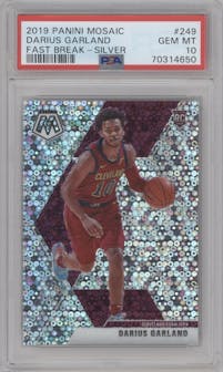 Darius Garland from the 2019-20 Panini Mosaic  set featuring a Fast Break  Silver parallel graded by PSA and given an overall grade of 10.
