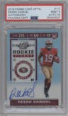 Deebo Samuel from the 2019 Panini Contenders Optic set graded by PSA and given an overall grade of 9.