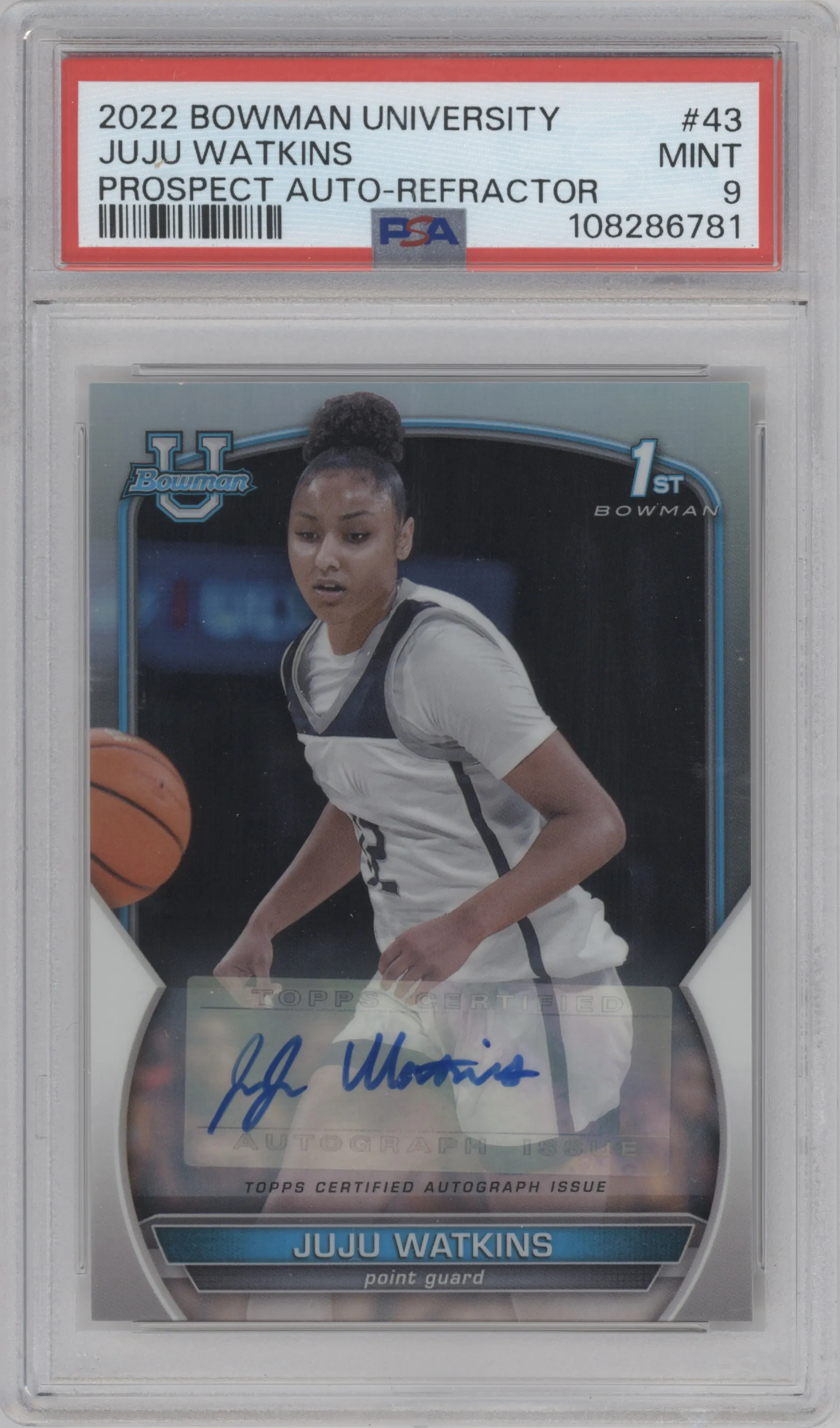 2022 Bowman University Chrome Chr.Pros.Auto JuJu Watkins Refractor #43 PSA 9
